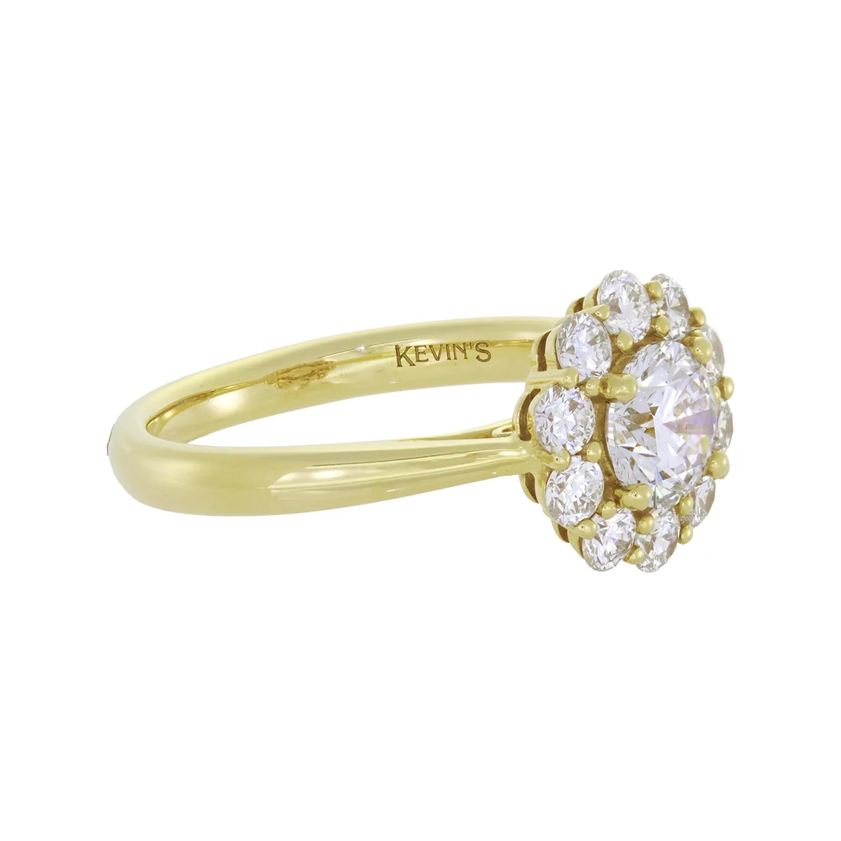 Anillo de compromiso halo redondo, con diamante de laboratorio central redondo de 0.70ct y decoración en diamantes de laboratorio, oro tono amarillo 18k