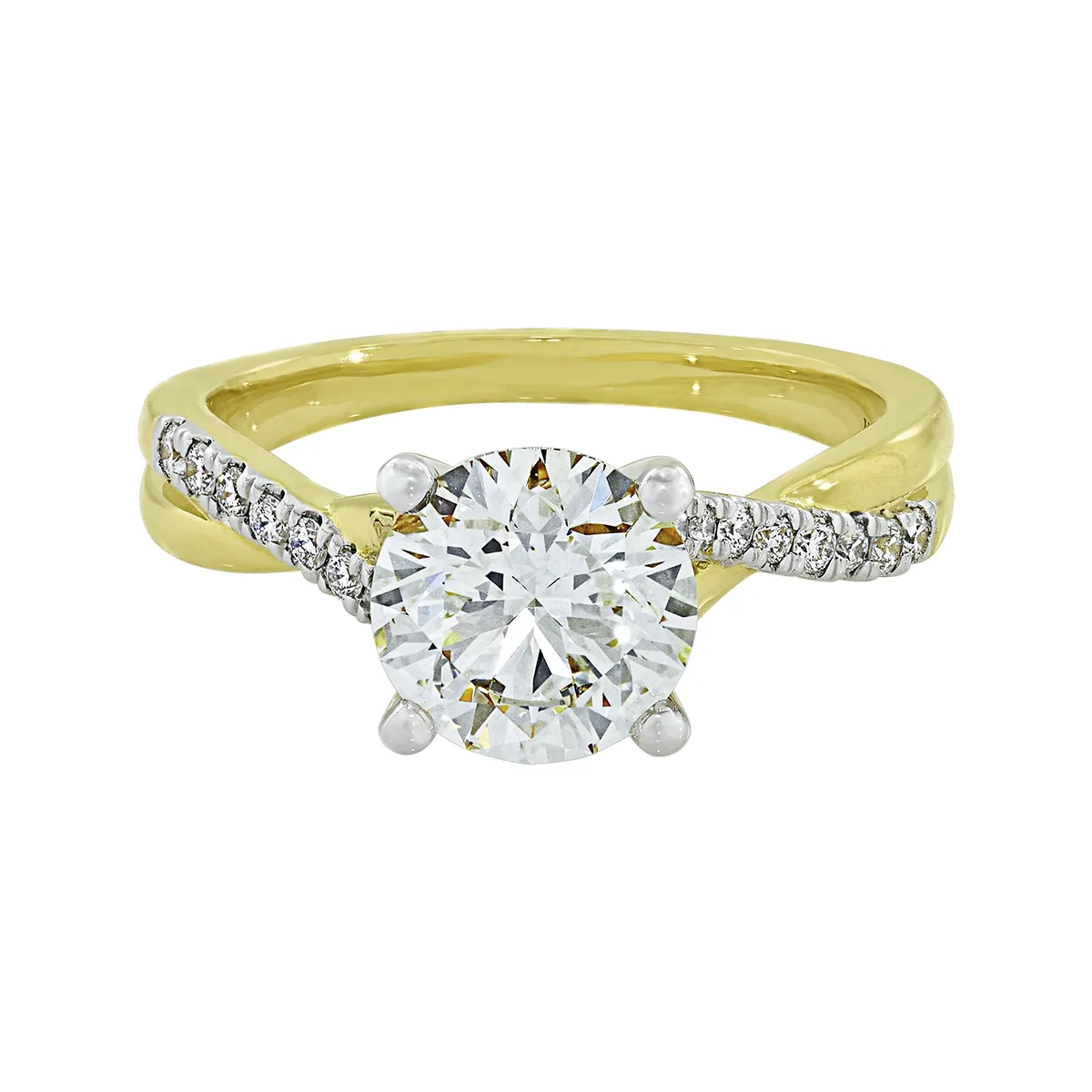 Anillo de compromiso con diamante de laboratorio central redondo IGI de 2.00ct y decoración en diamantes de laboratorio, oro 2 tonos 18k, rodinado