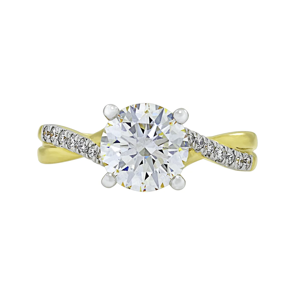 Anillo de compromiso con diamante de laboratorio central redondo IGI de 2.00ct y decoración en diamantes de laboratorio, oro 2 tonos 18k, rodinado