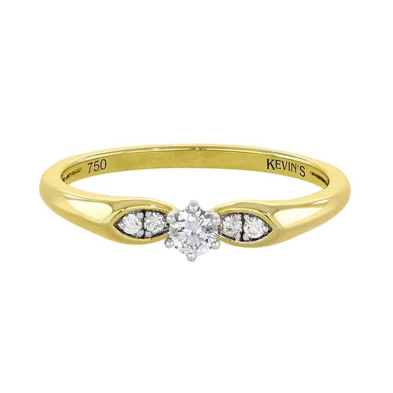Anillo de compromiso con diamante central redondo de 0.09ct y decoración en diamantes, oro 2 tonos 18k, rodinado