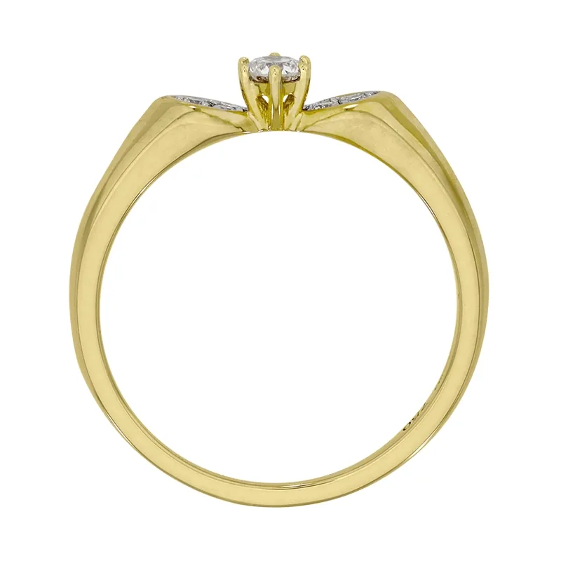 Anillo de compromiso con diamante central redondo de 0.09ct y decoración en diamantes, oro 2 tonos 18k, rodinado
