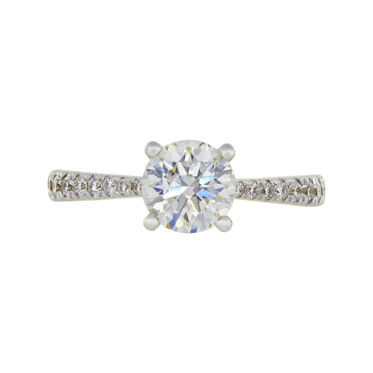 Anillo de compromiso con diamante de laboratorio central redondo IGI de 1.00ct y decoración en diamantes de laboratorio, oro 2 tonos 18k