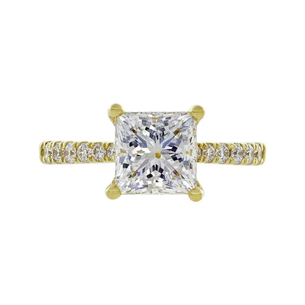 Anillo de compromiso con diamante de laboratorio central princess IGI de 2.00ct y decoración en diamantes de laboratorio, oro tono amarillo 18k