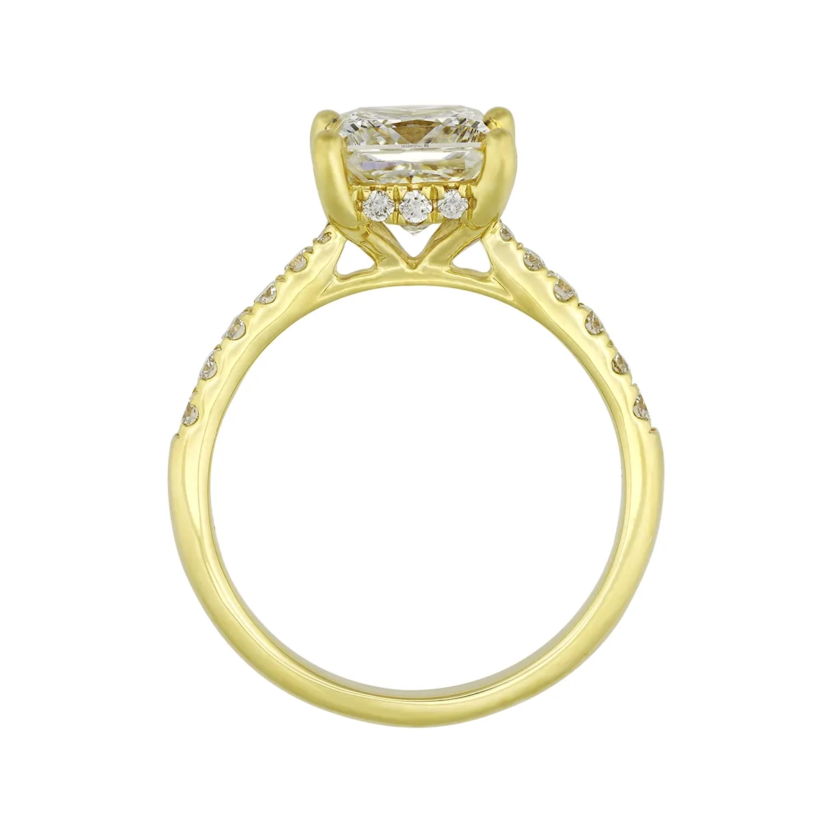 Anillo de compromiso con diamante de laboratorio central princess IGI de 2.00ct y decoración en diamantes de laboratorio, oro tono amarillo 18k