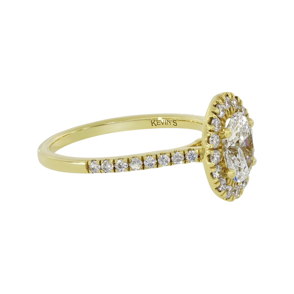 Anillo de compromiso halo oval, con diamante de laboratorio central óvalo IGI de 1.00ct y decoración en diamantes de laboratorio, oro tono amarillo 18k