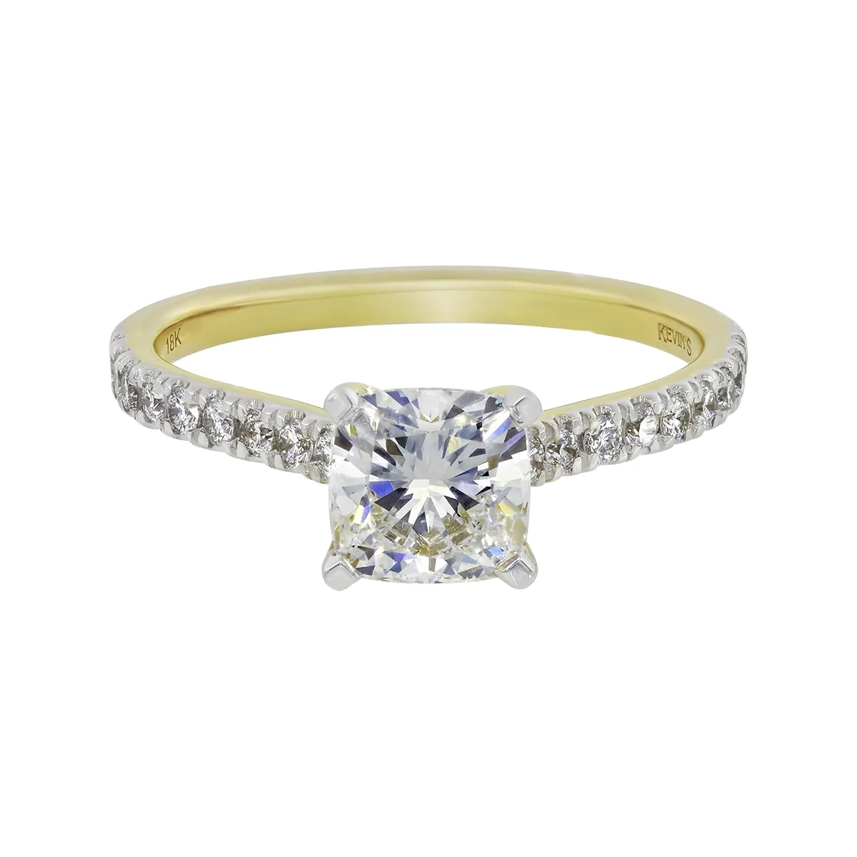 Anillo de compromiso con diamante de laboratorio central cuadrado IGI de 1.00ct y decoración en diamantes de laboratorio, oro 2 tonos 18k, rodinado