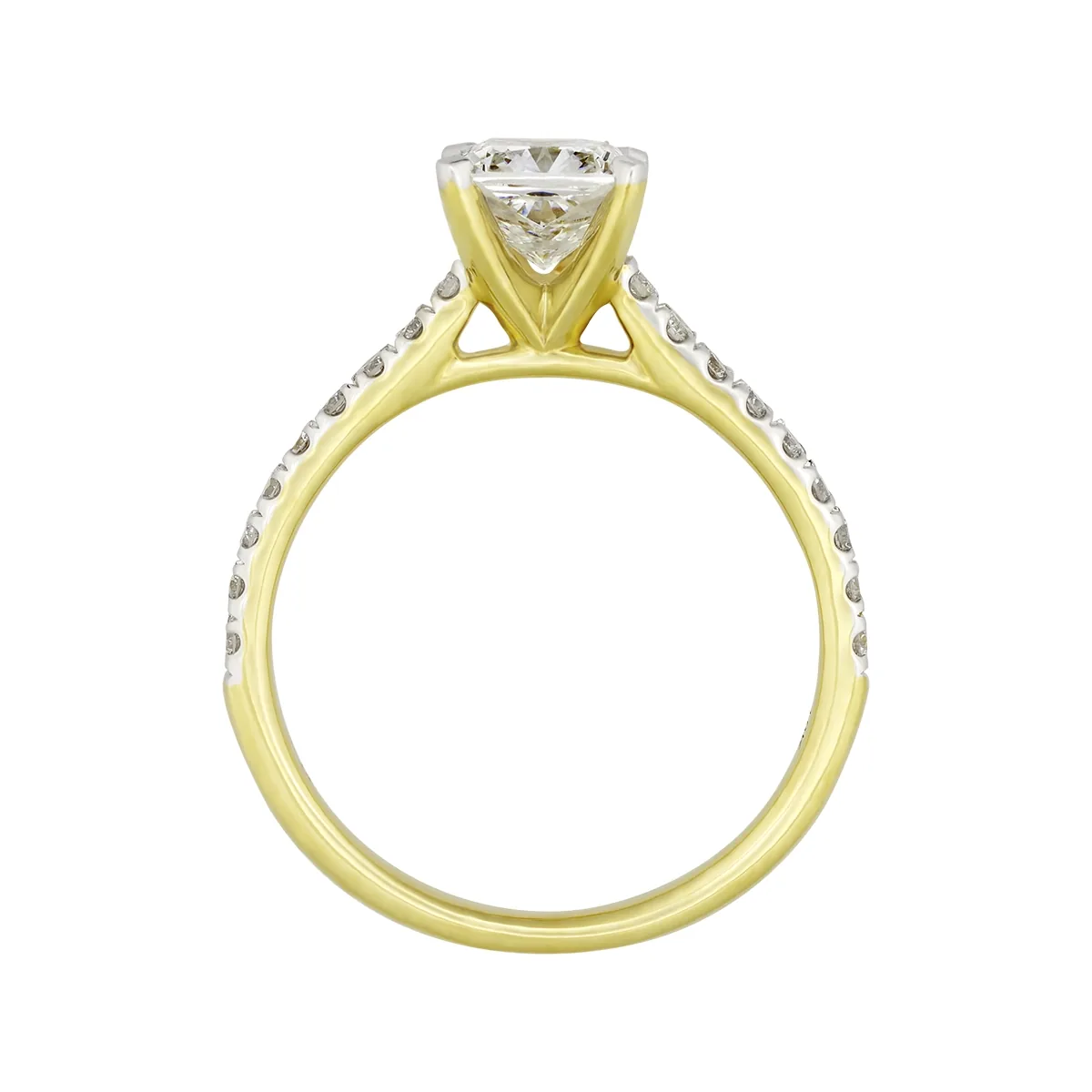 Anillo de compromiso con diamante de laboratorio central cuadrado IGI de 1.00ct y decoración en diamantes de laboratorio, oro 2 tonos 18k, rodinado