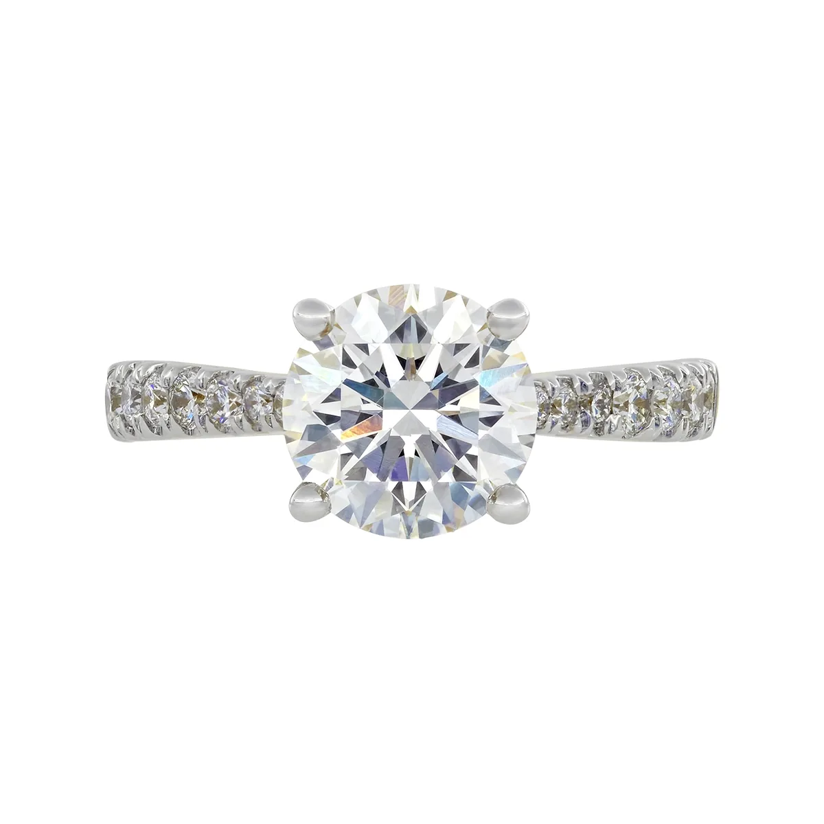 Anillo de compromiso con diamante de laboratorio central redondo IGI de 2.00ct y decoración en diamantes de laboratorio, oro 2 tonos 18k, rodinado