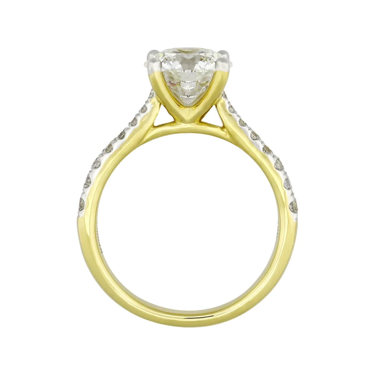 Anillo de compromiso con diamante de laboratorio central redondo IGI de 2.00ct y decoración en diamantes de laboratorio, oro 2 tonos 18k, rodinado