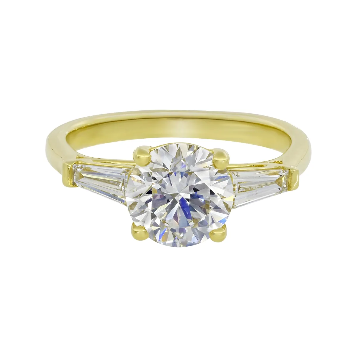 Anillo de compromiso con diamante de laboratorio central redondo IGI de 2.00ct y decoración en diamantes de laboratorio, oro tono amarillo 18k