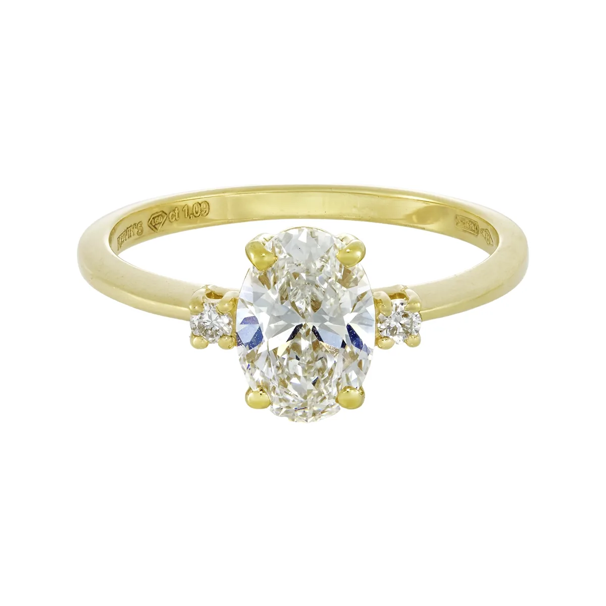 Anillo de compromiso con diamante de laboratorio central óvalo de 1.00ct y decoración en diamantes de laboratorio, oro tono amarillo 18k