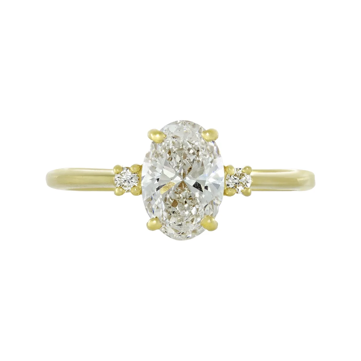 Anillo de compromiso con diamante de laboratorio central óvalo de 1.00ct y decoración en diamantes de laboratorio, oro tono amarillo 18k