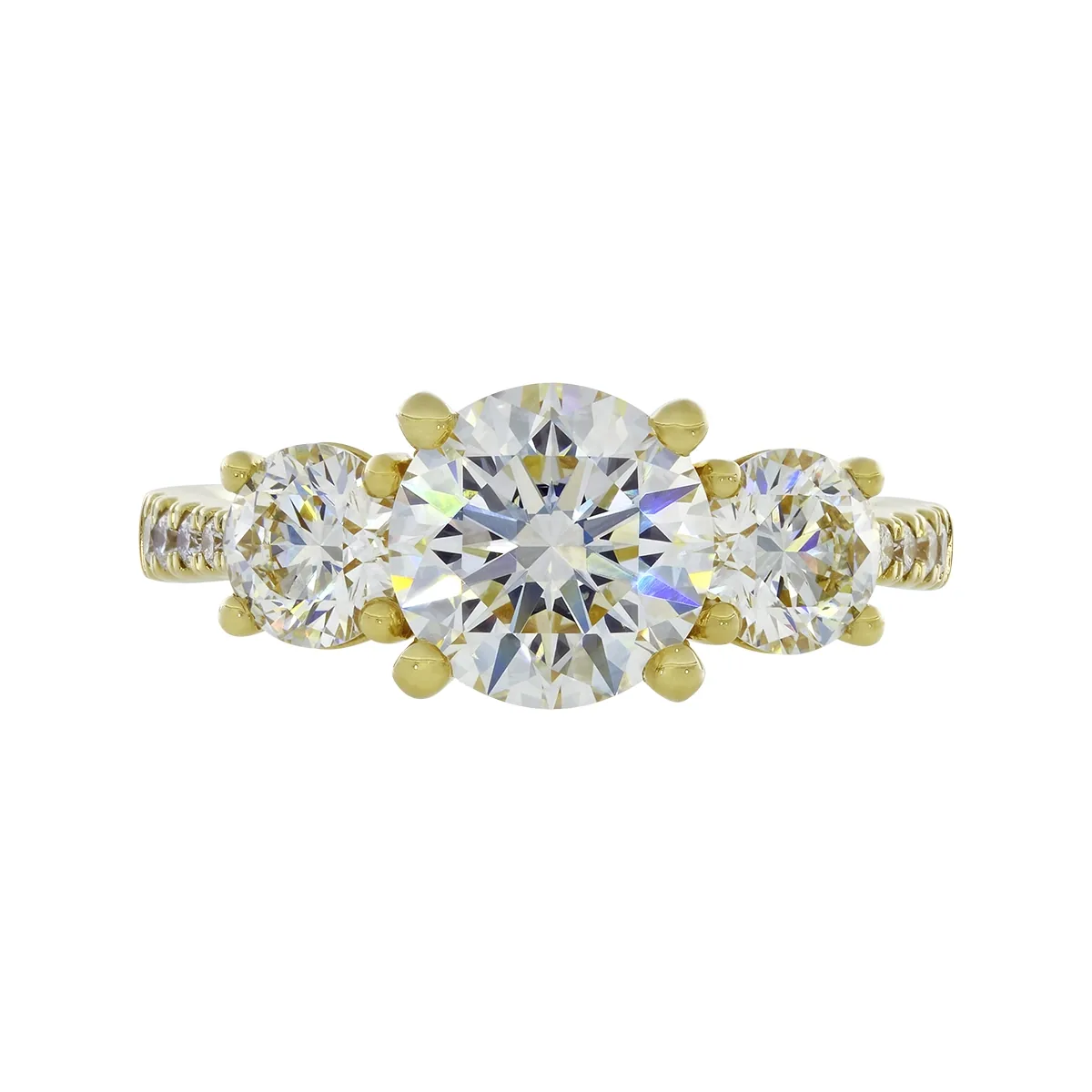 Anillo de compromiso con diamante de laboratorio central redondo IGI de 2.00ct y decoración en diamantes de laboratorio, oro tono amarillo 18k