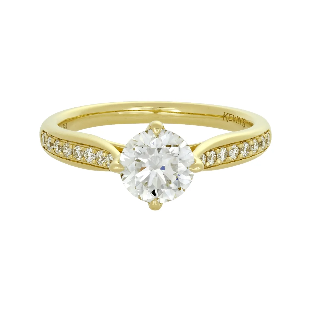 Anillo de compromiso con diamante de laboratorio central redondo de 1.00ct y decoración en diamantes de laboratorio, oro tono amarillo 18k