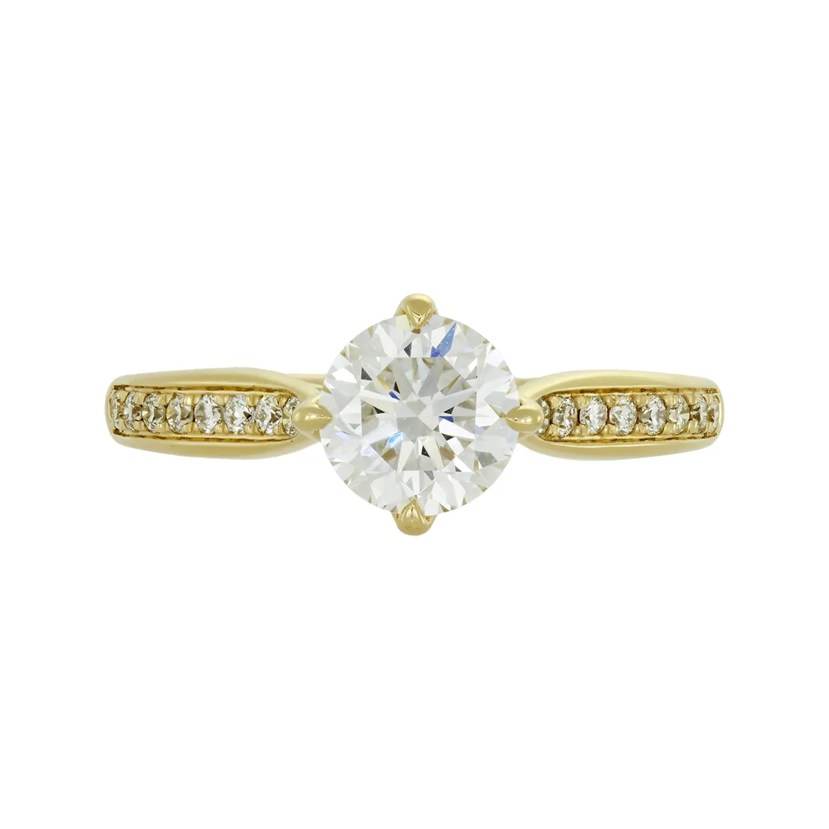 Anillo de compromiso con diamante de laboratorio central redondo de 1.00ct y decoración en diamantes de laboratorio, oro tono amarillo 18k