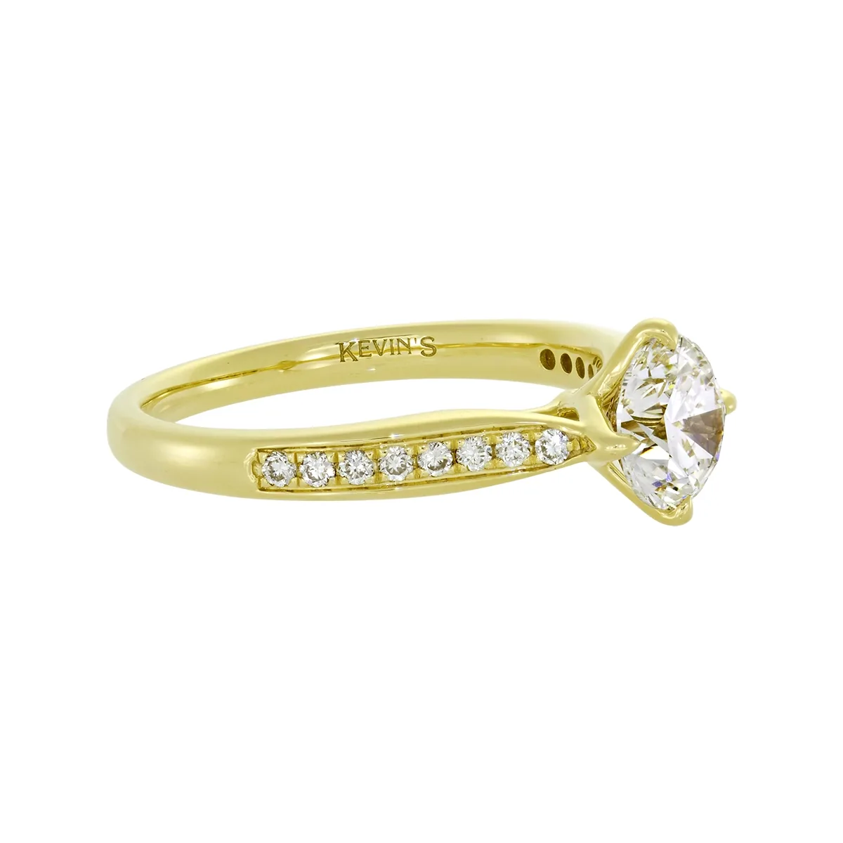 Anillo de compromiso con diamante de laboratorio central redondo de 1.00ct y decoración en diamantes de laboratorio, oro tono amarillo 18k