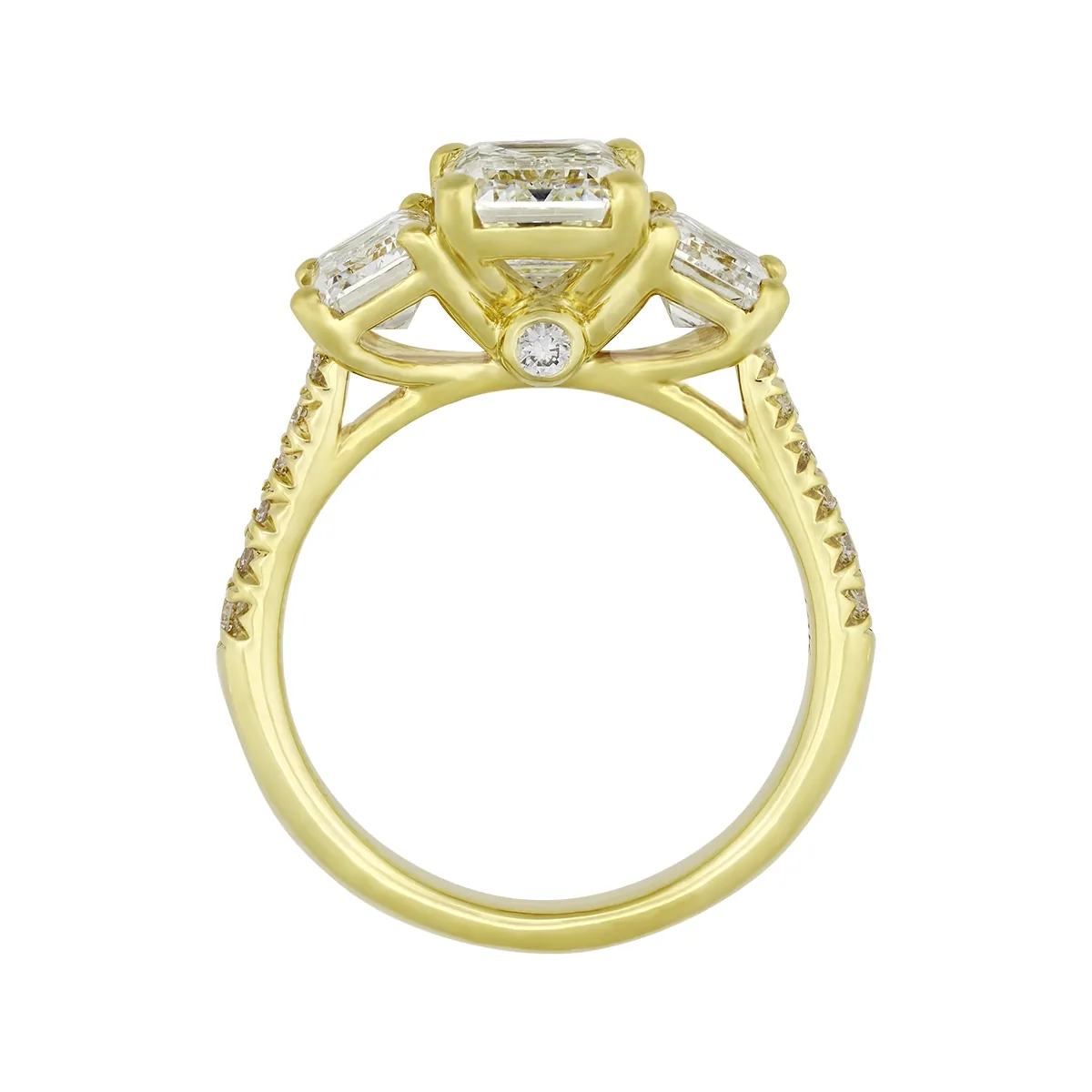 Anillo de compromiso con diamante de laboratorio central corte esmeralda IGI de 2.00ct y decoración en diamantes de laboratorio, oro tono amarillo 18k