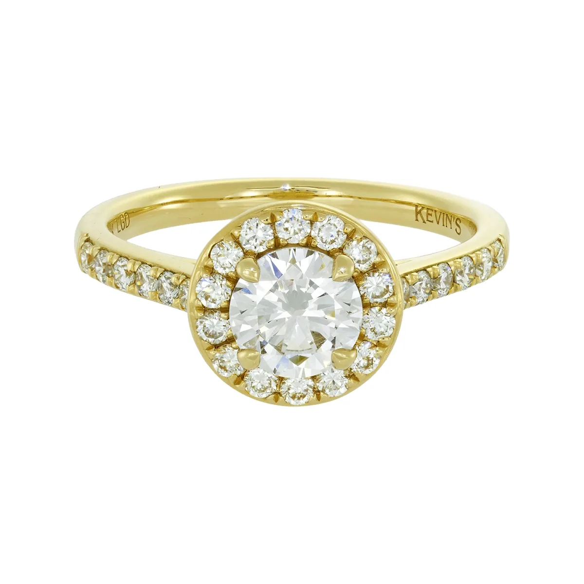 Anillo de compromiso halo redondo, con diamante de laboratorio central redondo de 0.62ct y decoración en diamantes de laboratorio, oro tono amarillo 18k