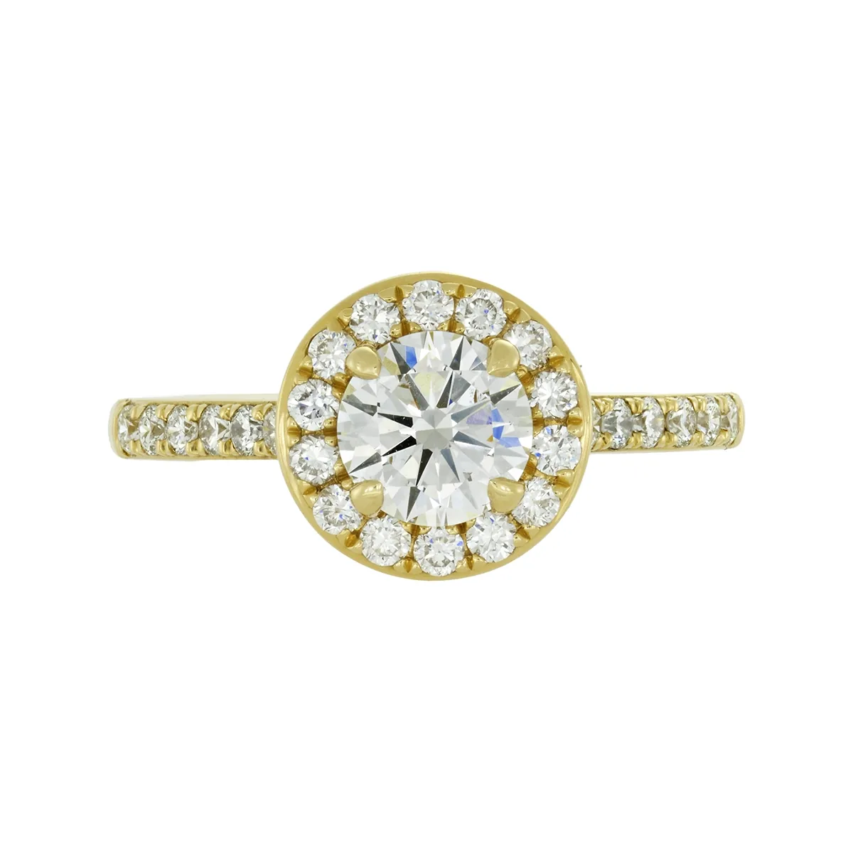 Anillo de compromiso halo redondo, con diamante de laboratorio central redondo de 0.62ct y decoración en diamantes de laboratorio, oro tono amarillo 18k