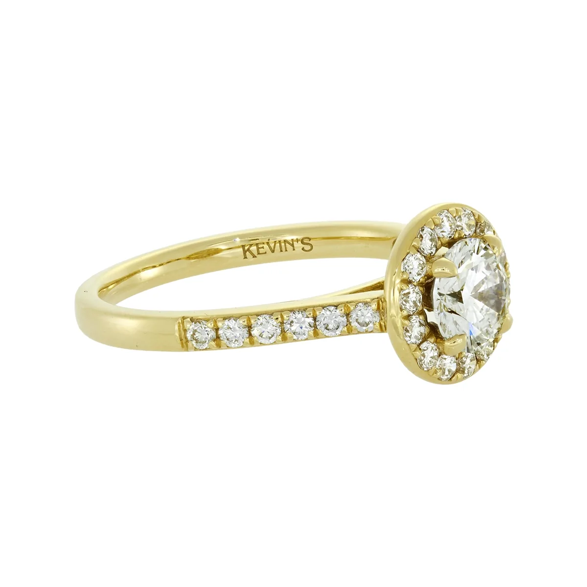 Anillo de compromiso halo redondo, con diamante de laboratorio central redondo de 0.62ct y decoración en diamantes de laboratorio, oro tono amarillo 18k