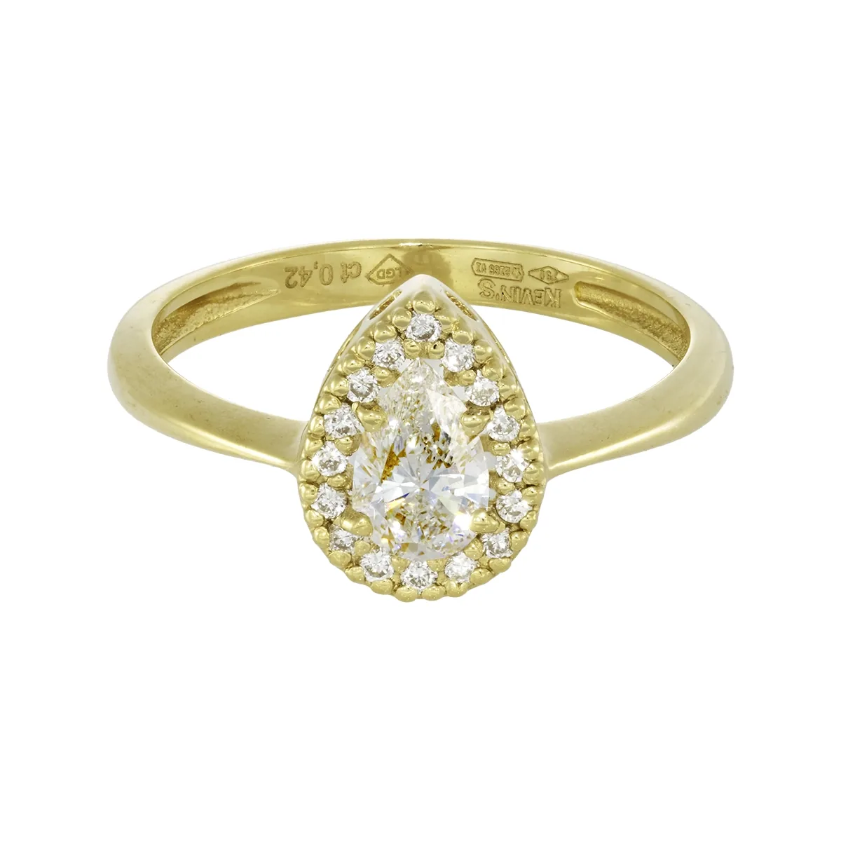 Anillo de compromiso halo pera, con diamante de laboratorio central pera de 0.34ct y decoración en diamantes de laboratorio, oro tono amarillo 18k