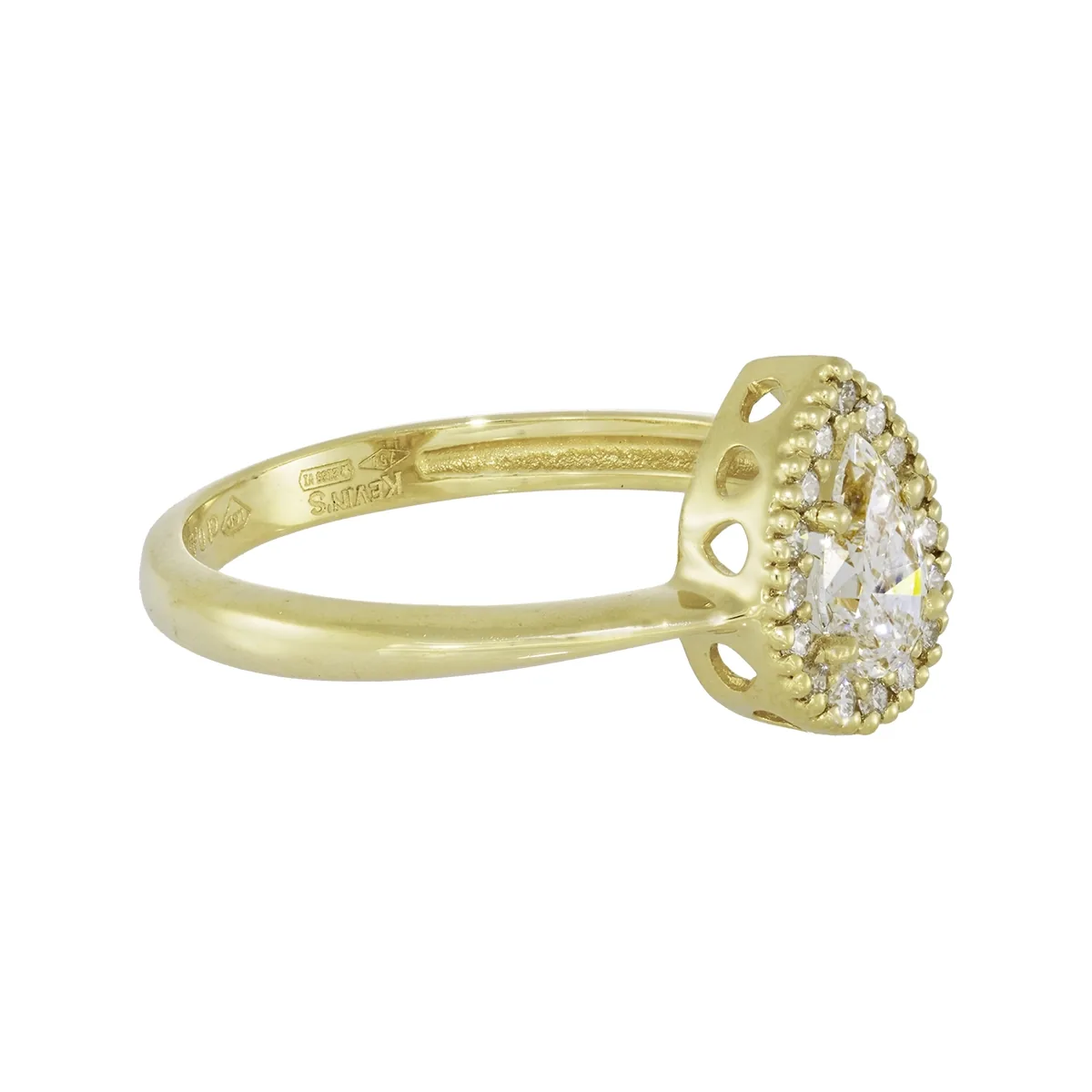 Anillo de compromiso halo pera, con diamante de laboratorio central pera de 0.34ct y decoración en diamantes de laboratorio, oro tono amarillo 18k