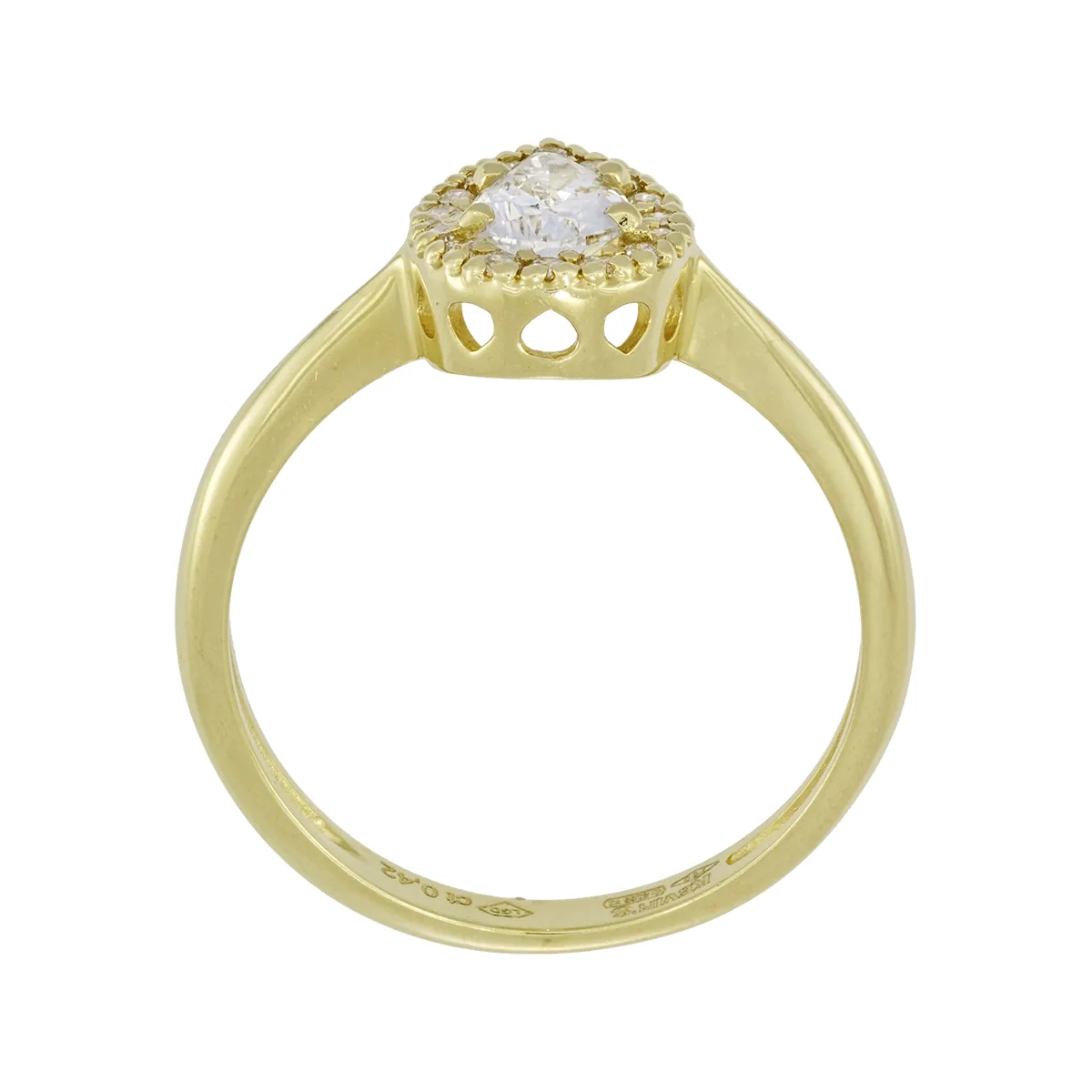 Anillo de compromiso halo pera, con diamante de laboratorio central pera de 0.34ct y decoración en diamantes de laboratorio, oro tono amarillo 18k