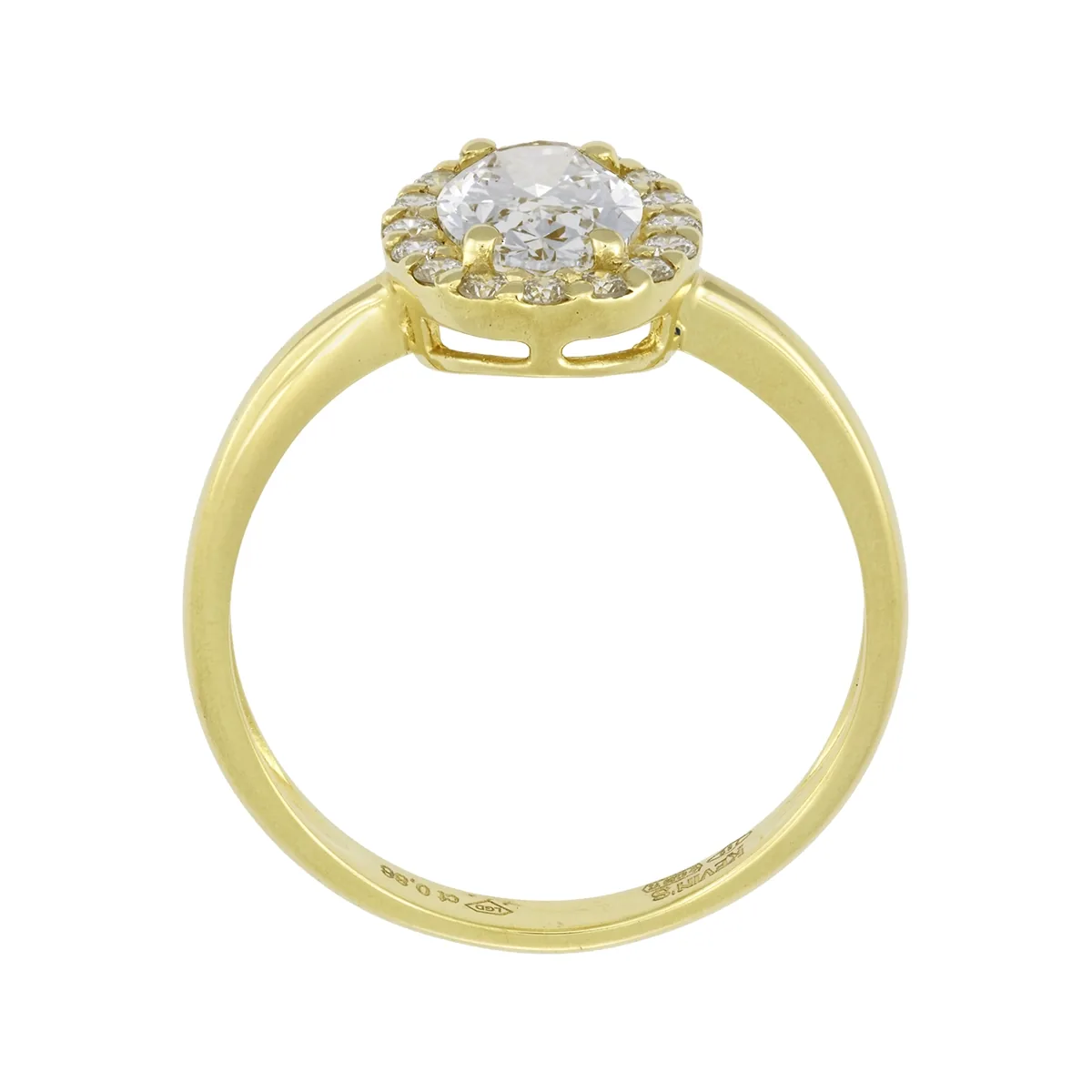 Anillo de compromiso halo oval, con diamante de laboratorio central óvalo de 0.70ct y decoración en diamantes de laboratorio, oro tono amarillo 18k