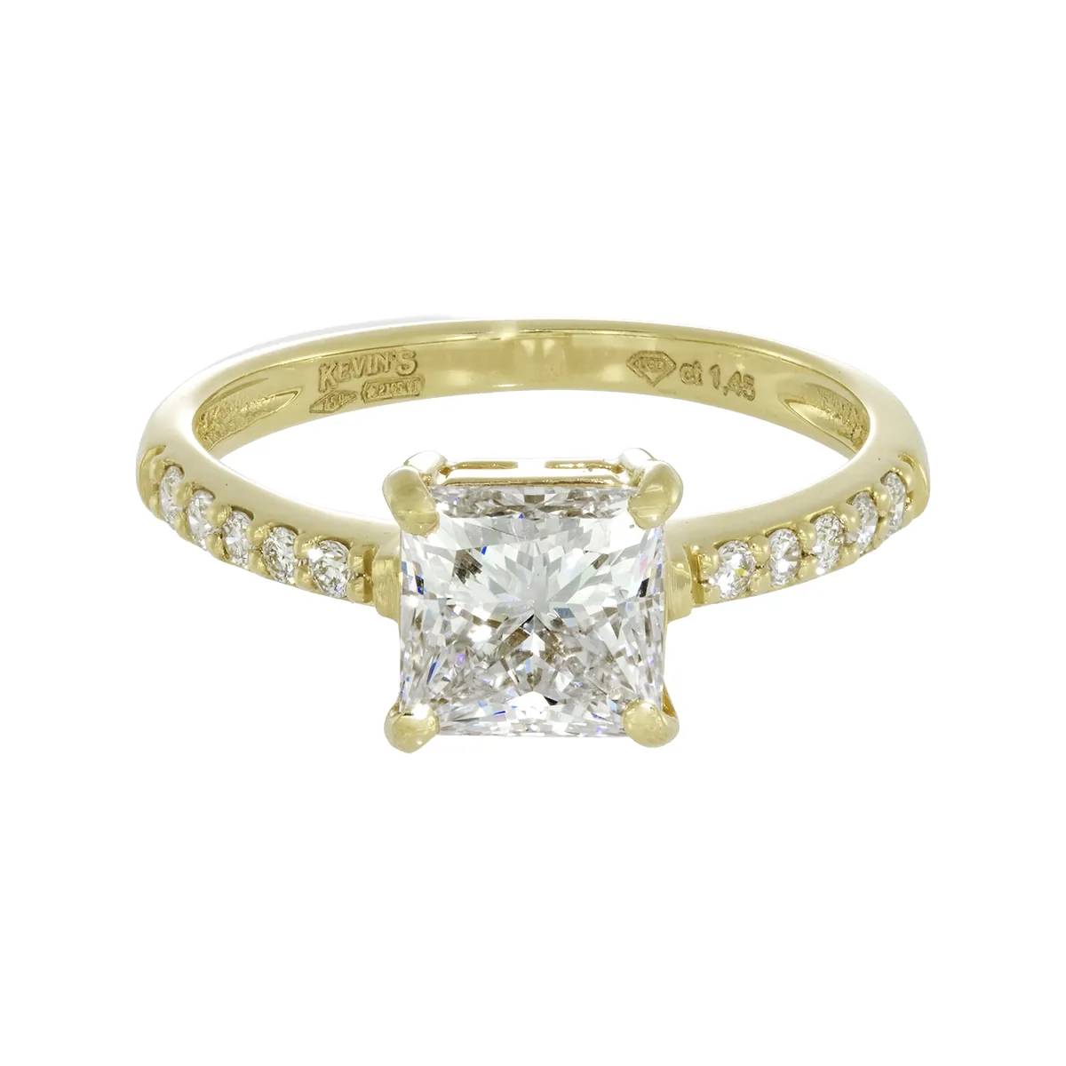 Anillo de compromiso con diamante de laboratorio central princess de 1.14ct y decoración en diamantes de laboratorio, oro tono amarillo 18k