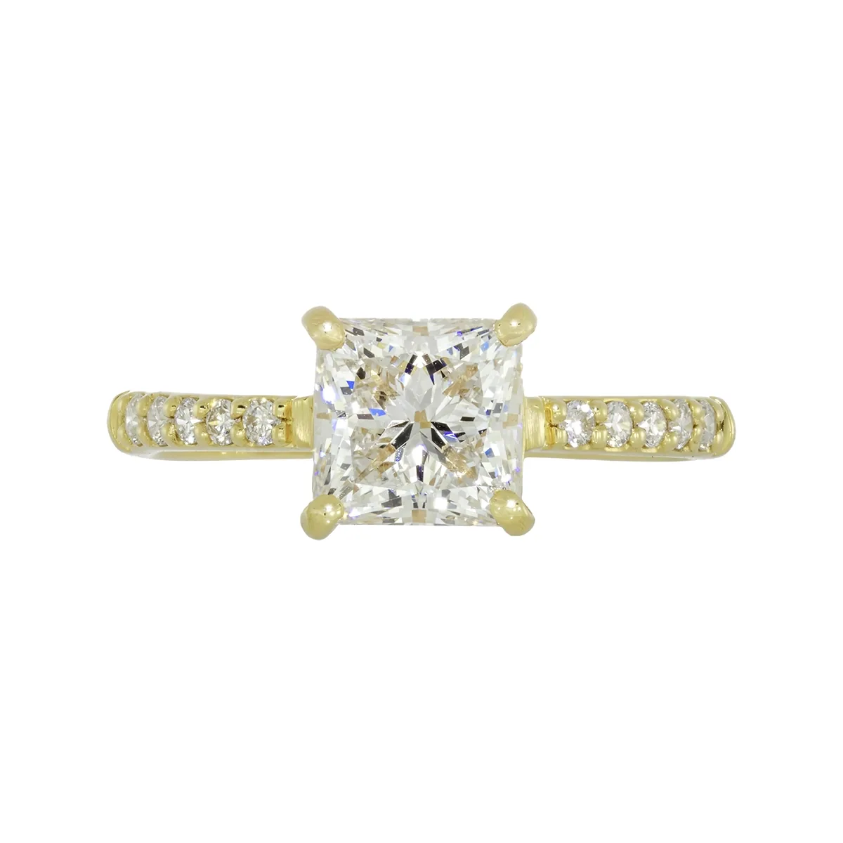 Anillo de compromiso con diamante de laboratorio central princess de 1.14ct y decoración en diamantes de laboratorio, oro tono amarillo 18k