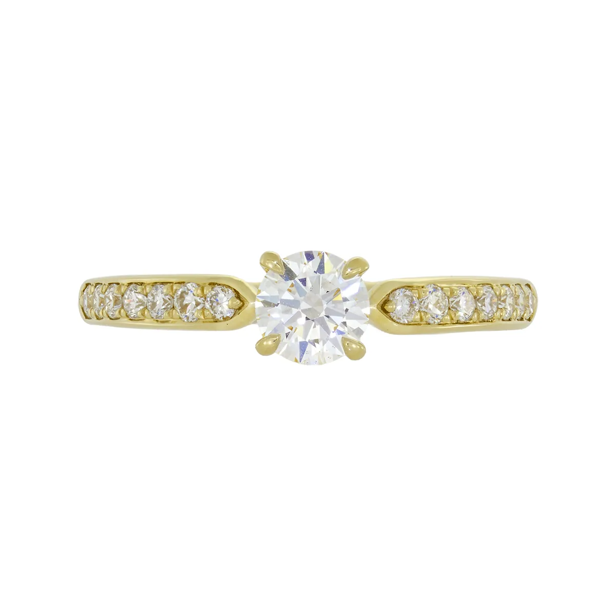 Anillo de compromiso con diamante de laboratorio central redondo de 0.30ct y decoración en diamantes de laboratorio, oro tono amarillo 18k