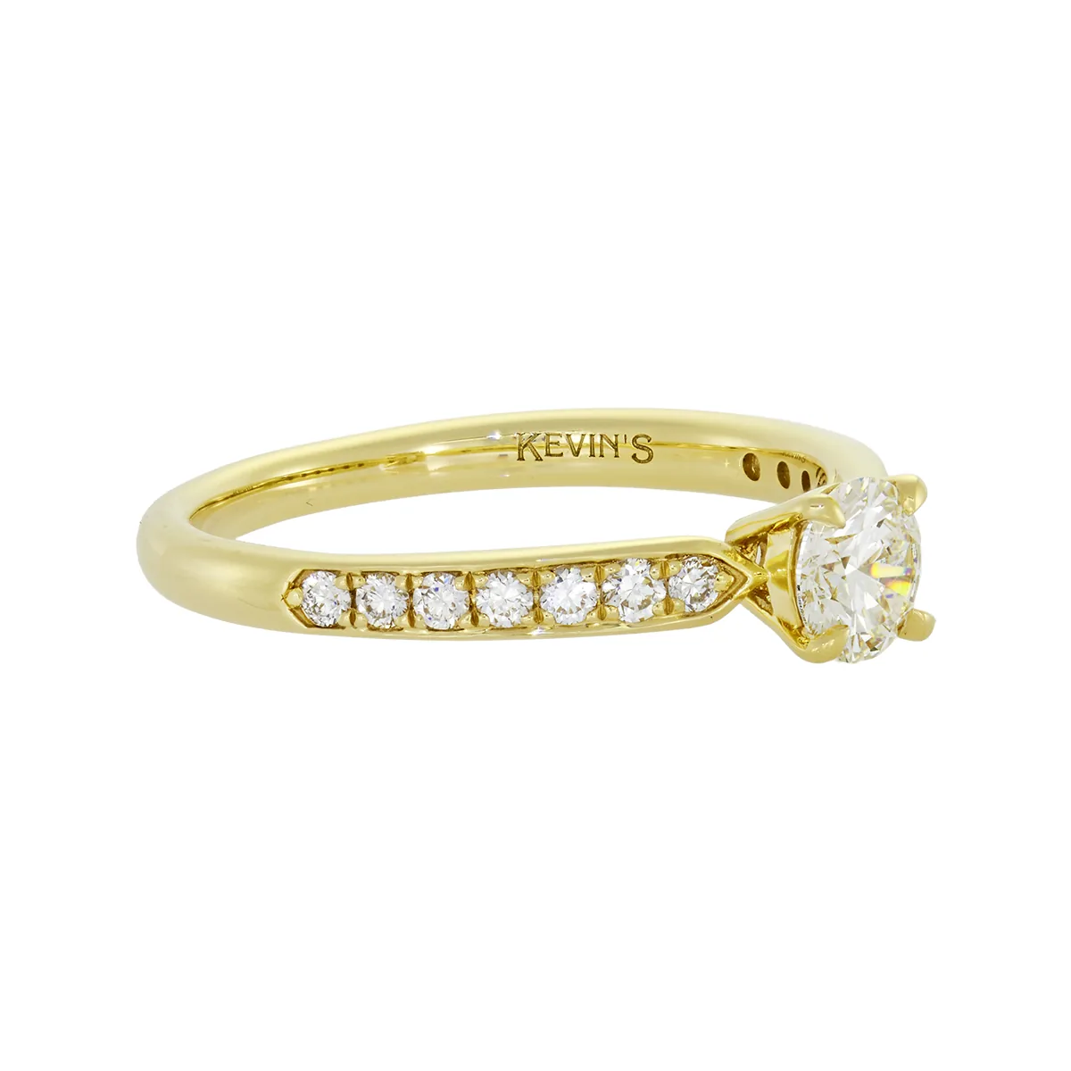 Anillo de compromiso con diamante de laboratorio central redondo de 0.30ct y decoración en diamantes de laboratorio, oro tono amarillo 18k