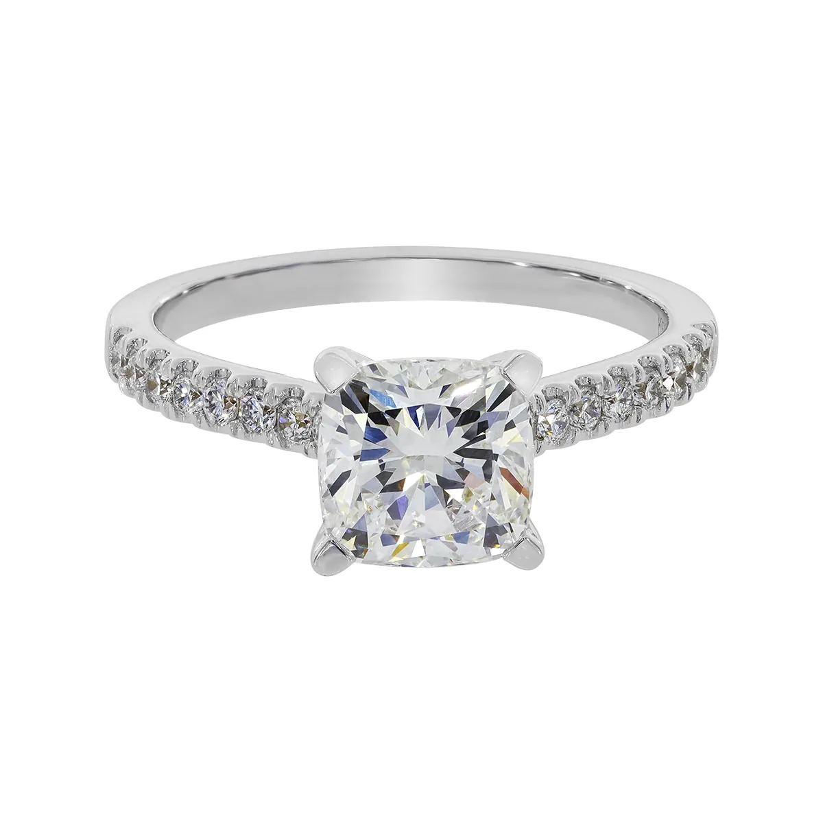 Anillo de compromiso con diamante de laboratorio central cuadrado IGI de 2.00ct y decoración en diamantes de laboratorio, oro tono blanco 18k, rodinado