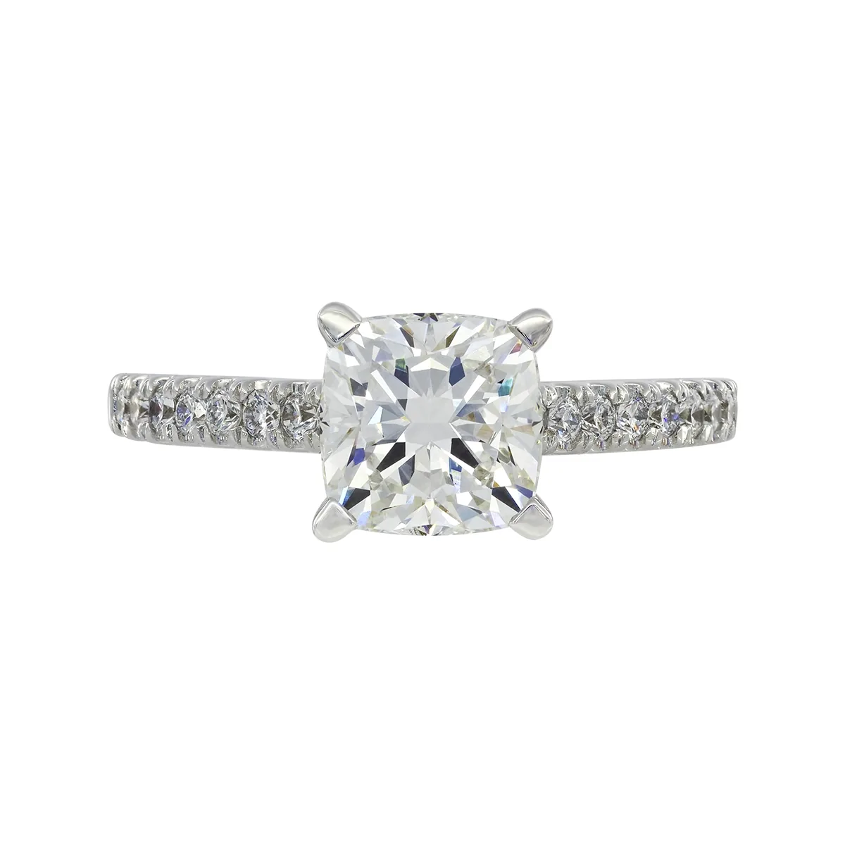 Anillo de compromiso con diamante de laboratorio central cuadrado IGI de 2.00ct y decoración en diamantes de laboratorio, oro tono blanco 18k, rodinado
