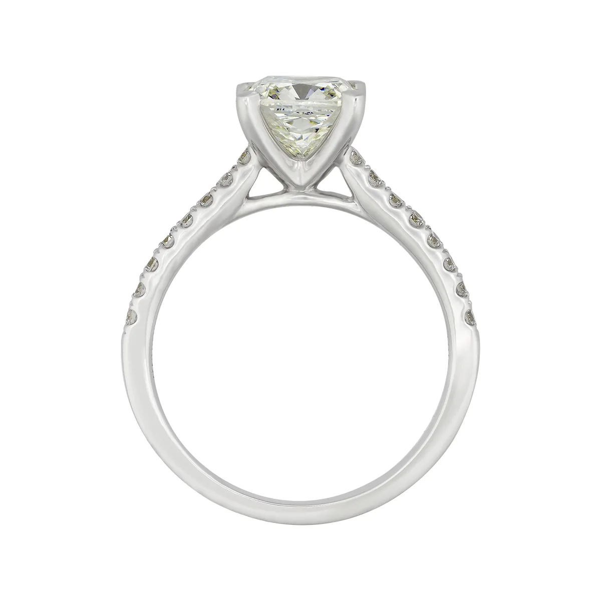 Anillo de compromiso con diamante de laboratorio central cuadrado IGI de 2.00ct y decoración en diamantes de laboratorio, oro tono blanco 18k, rodinado