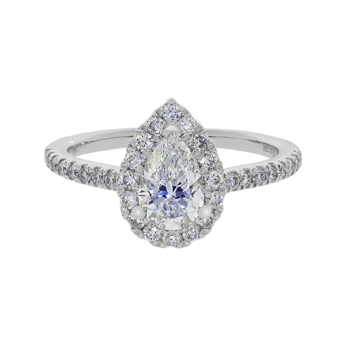 Anillo de compromiso halo pera, con diamante de laboratorio central pera IGI de 0.75Ct y decoración en diamantes de laboratorio, oro tono blanco 18k, rodinado