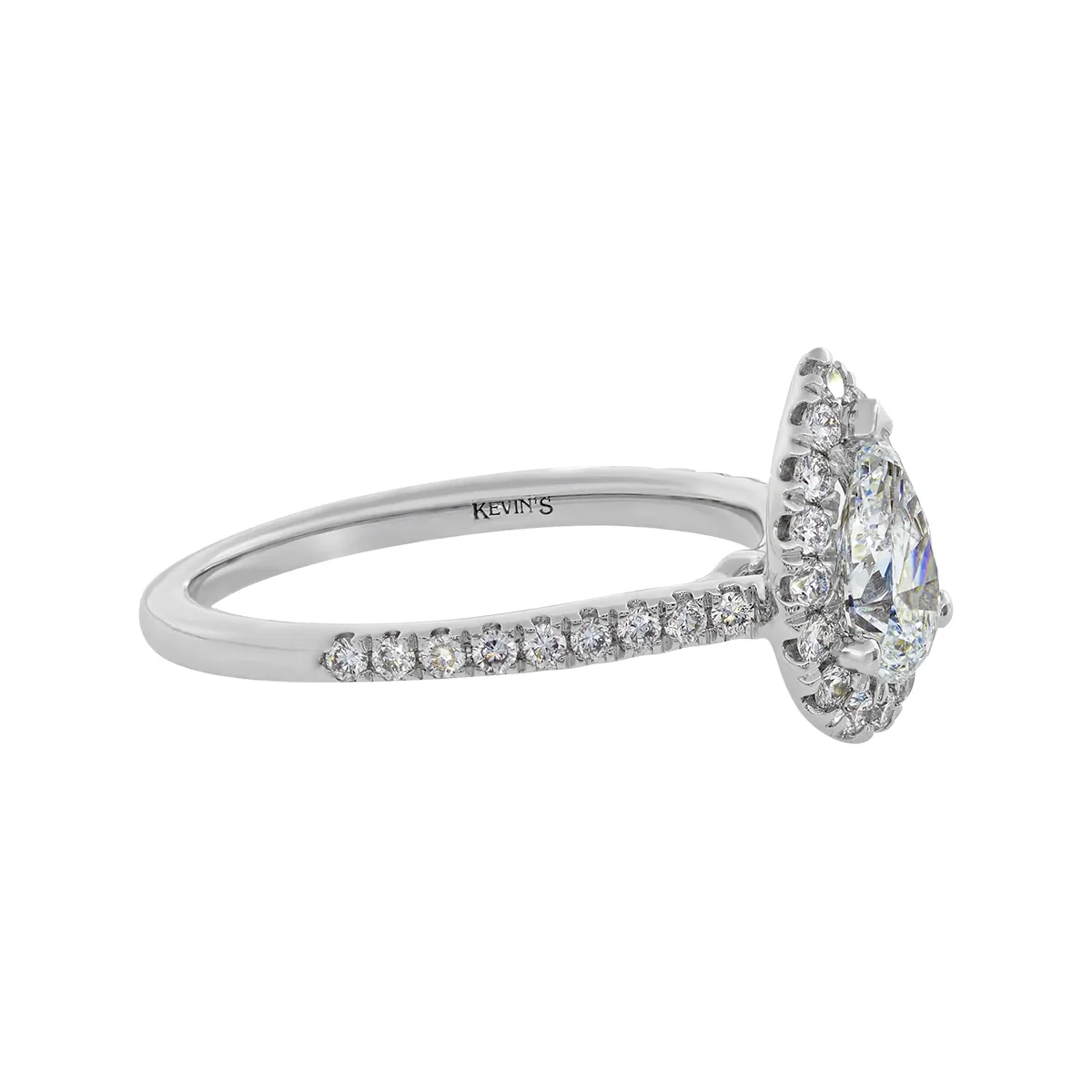 Anillo de compromiso halo pera, con diamante de laboratorio central pera IGI de 0.75Ct y decoración en diamantes de laboratorio, oro tono blanco 18k, rodinado