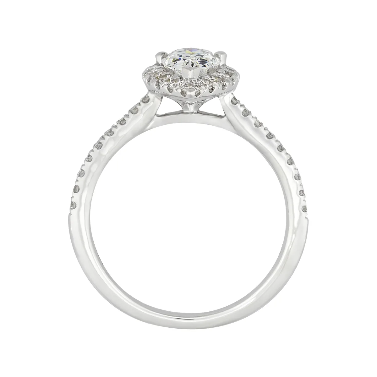 Anillo de compromiso halo pera, con diamante de laboratorio central pera IGI de 0.75Ct y decoración en diamantes de laboratorio, oro tono blanco 18k, rodinado