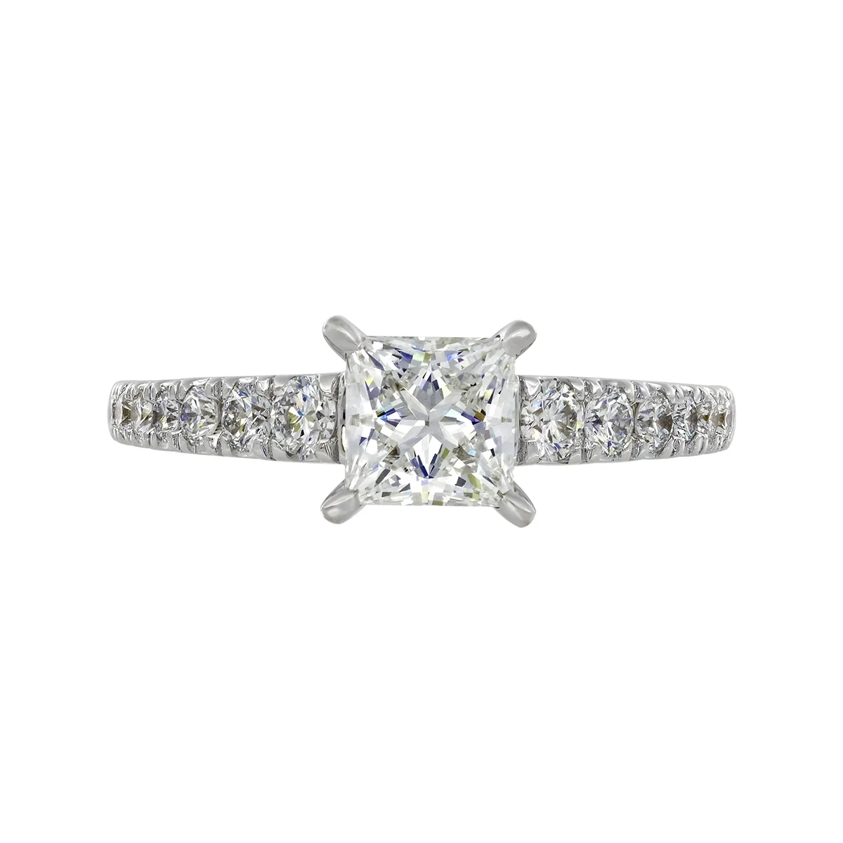 Anillo de compromiso con diamante de laboratorio central princess IGI y decoración en diamantes de laboratorio, oro tono blanco 18k, rodinado