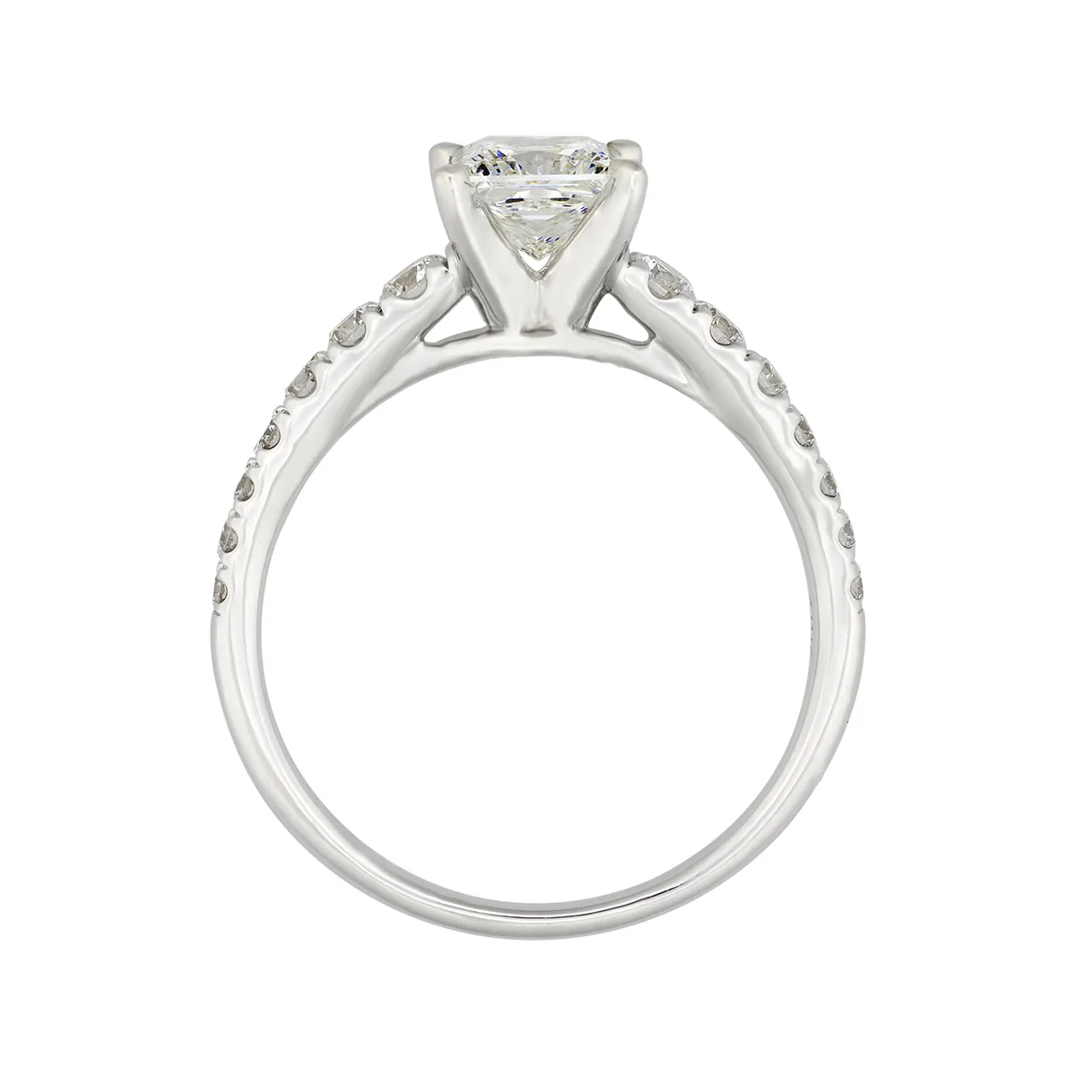 Anillo de compromiso con diamante de laboratorio central princess IGI y decoración en diamantes de laboratorio, oro tono blanco 18k, rodinado
