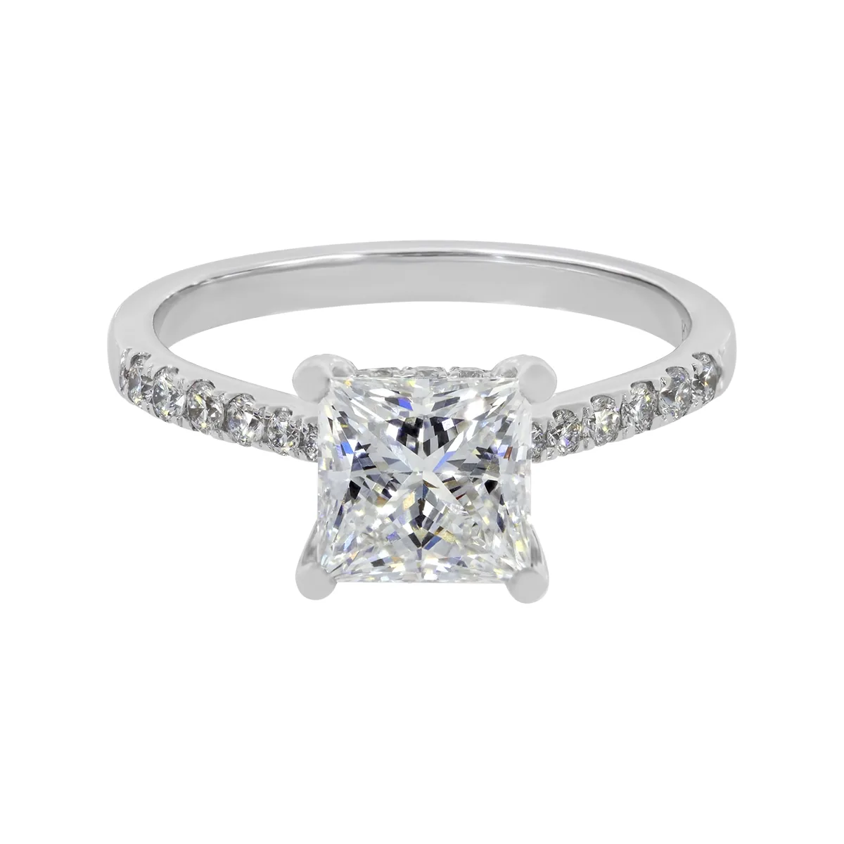 Anillo de compromiso con diamante de laboratorio central princess IGI de 2.00ct y decoración en diamantes de laboratorio, oro tono blanco 18k, rodinado