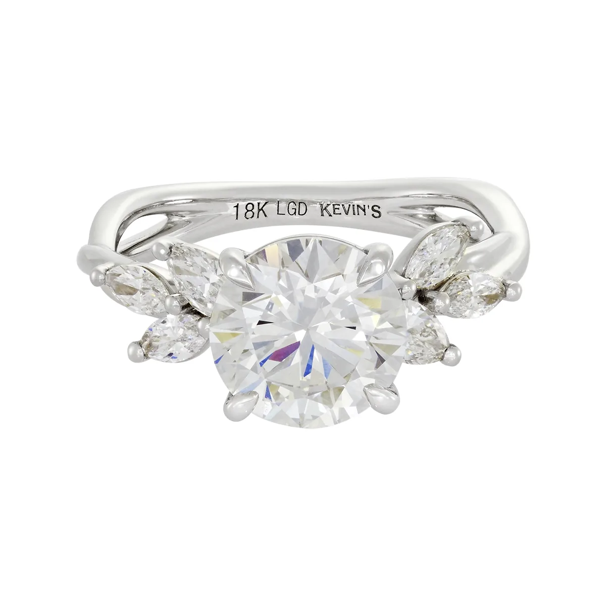 Anillo de compromiso con diamante de laboratorio central redondo de 2.00ct y decoración en diamantes de laboratorio, oro tono blanco 18k, rodinado