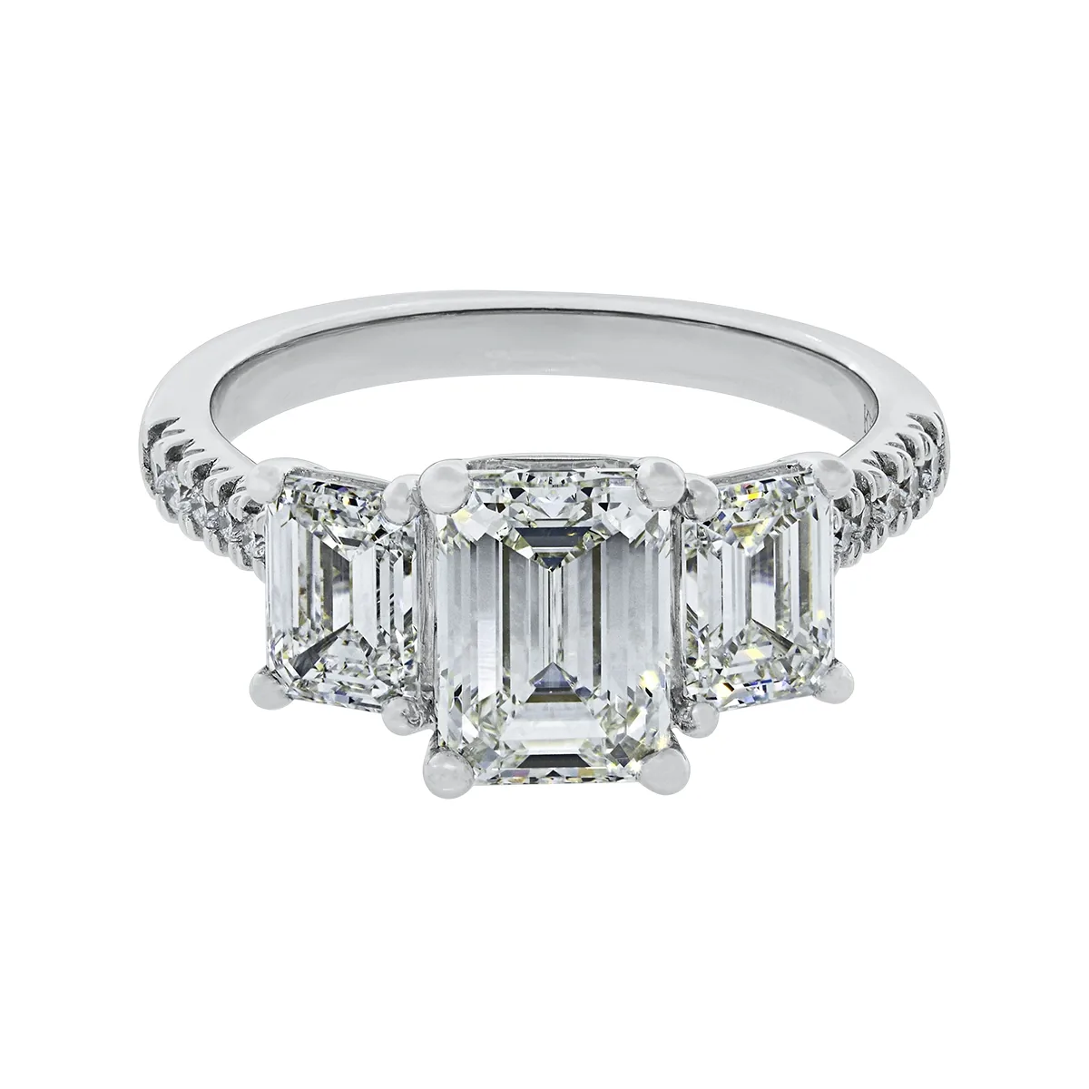 Anillo de compromiso con diamante de laboratorio central corte esmeralda IGI de 2.00ct y decoración en diamantes de laboratorio, oro tono blanco 18k, rodinado