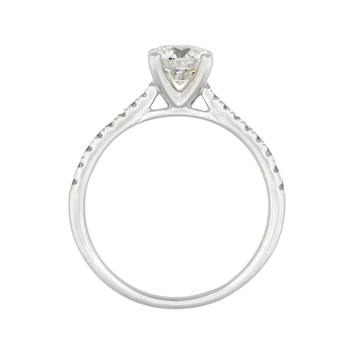 Anillo de compromiso con diamante de laboratorio central redondo IGI de 1.00Ct y decoración en diamantes de laboratorio, oro tono blanco 18k, rodinado
