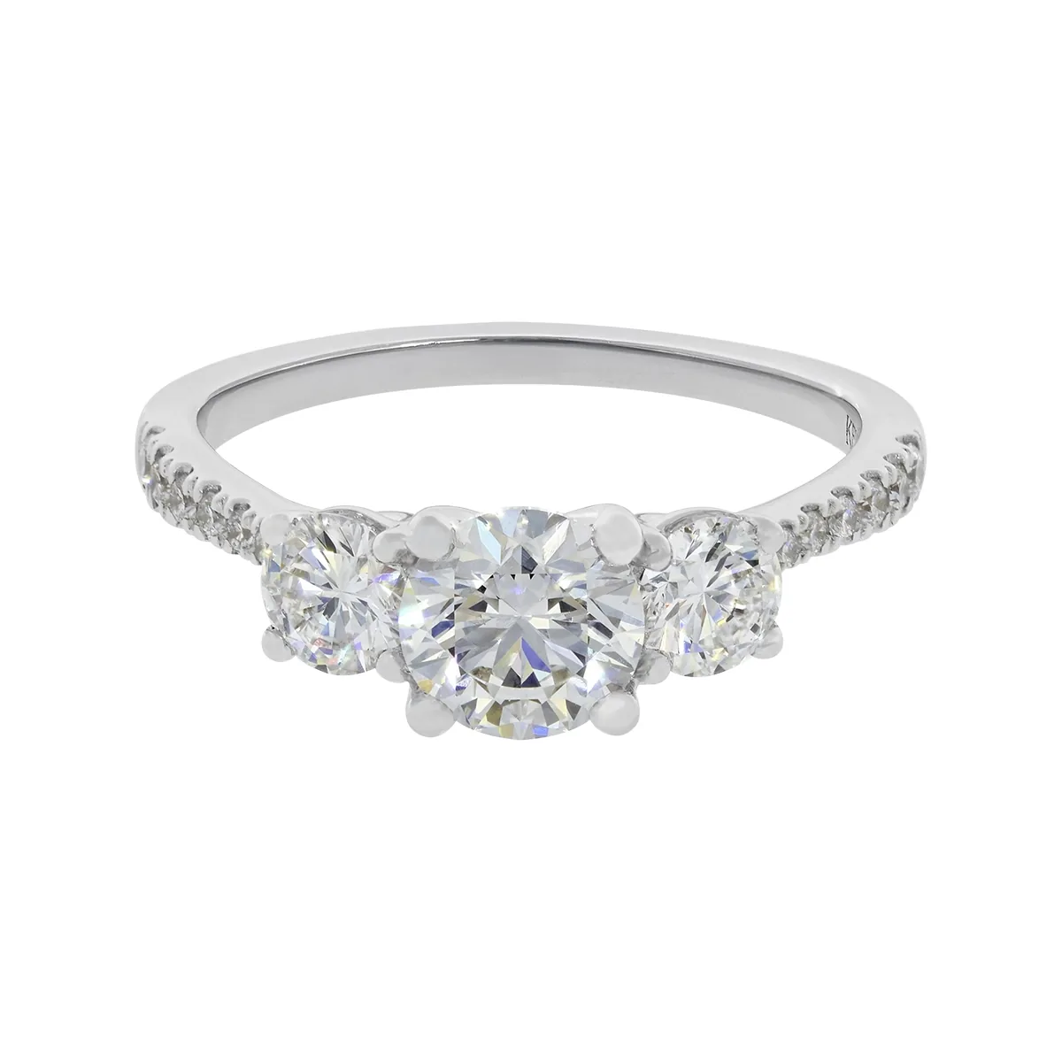 Anillo de compromiso con diamante de laboratorio central redondo IGI de 1.00ct y decoración en diamantes de laboratorio, oro tono blanco 18k, rodinado
