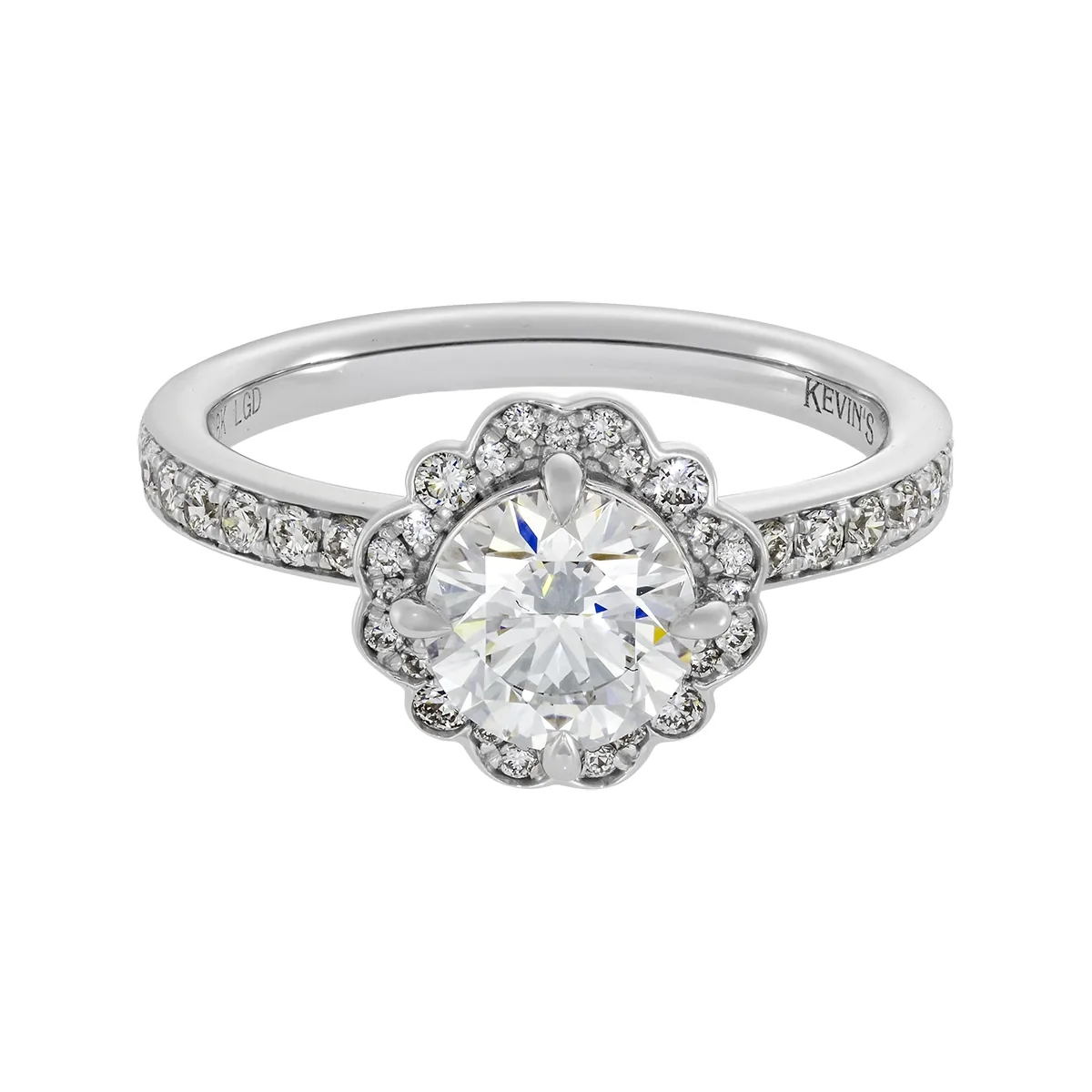 Anillo de compromiso halo redondo, con diamante de laboratorio central redondo de 1.00Ct y decoración en diamantes de laboratorio, oro tono blanco 18k, rodinado