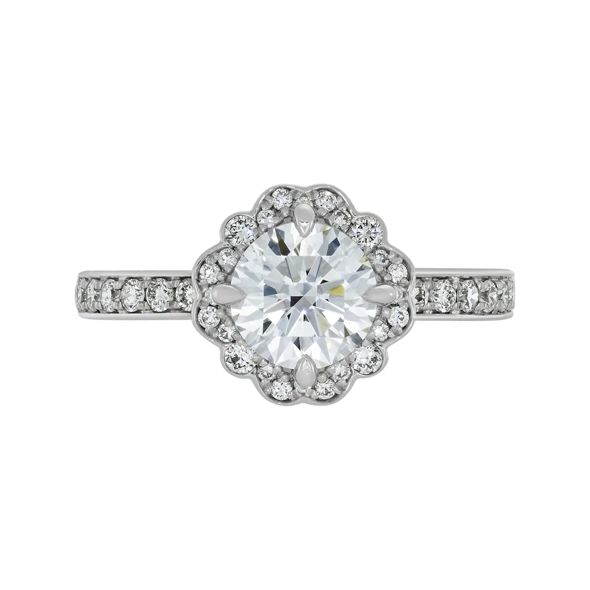 Anillo de compromiso halo redondo, con diamante de laboratorio central redondo de 1.00Ct y decoración en diamantes de laboratorio, oro tono blanco 18k, rodinado