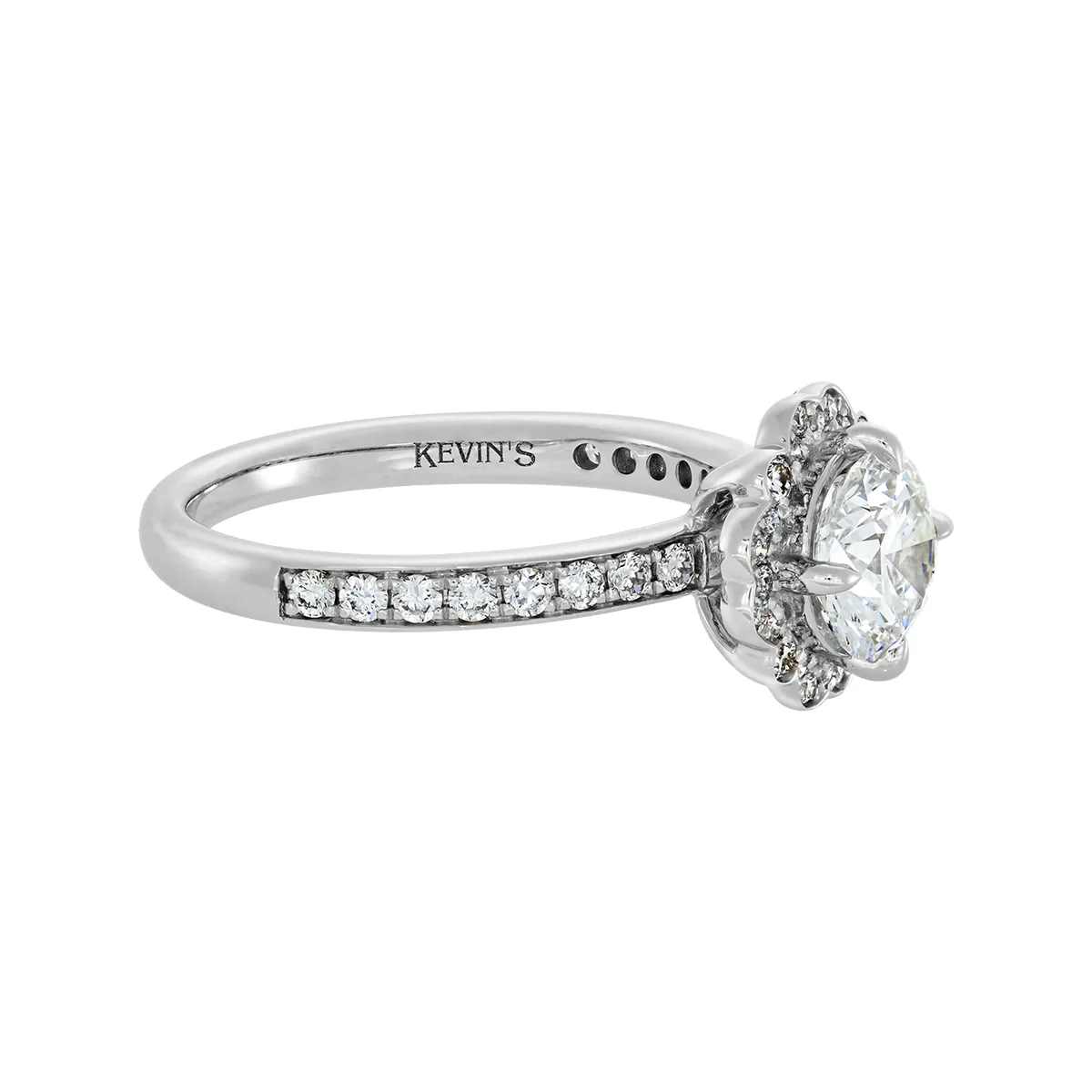 Anillo de compromiso halo redondo, con diamante de laboratorio central redondo de 1.00Ct y decoración en diamantes de laboratorio, oro tono blanco 18k, rodinado