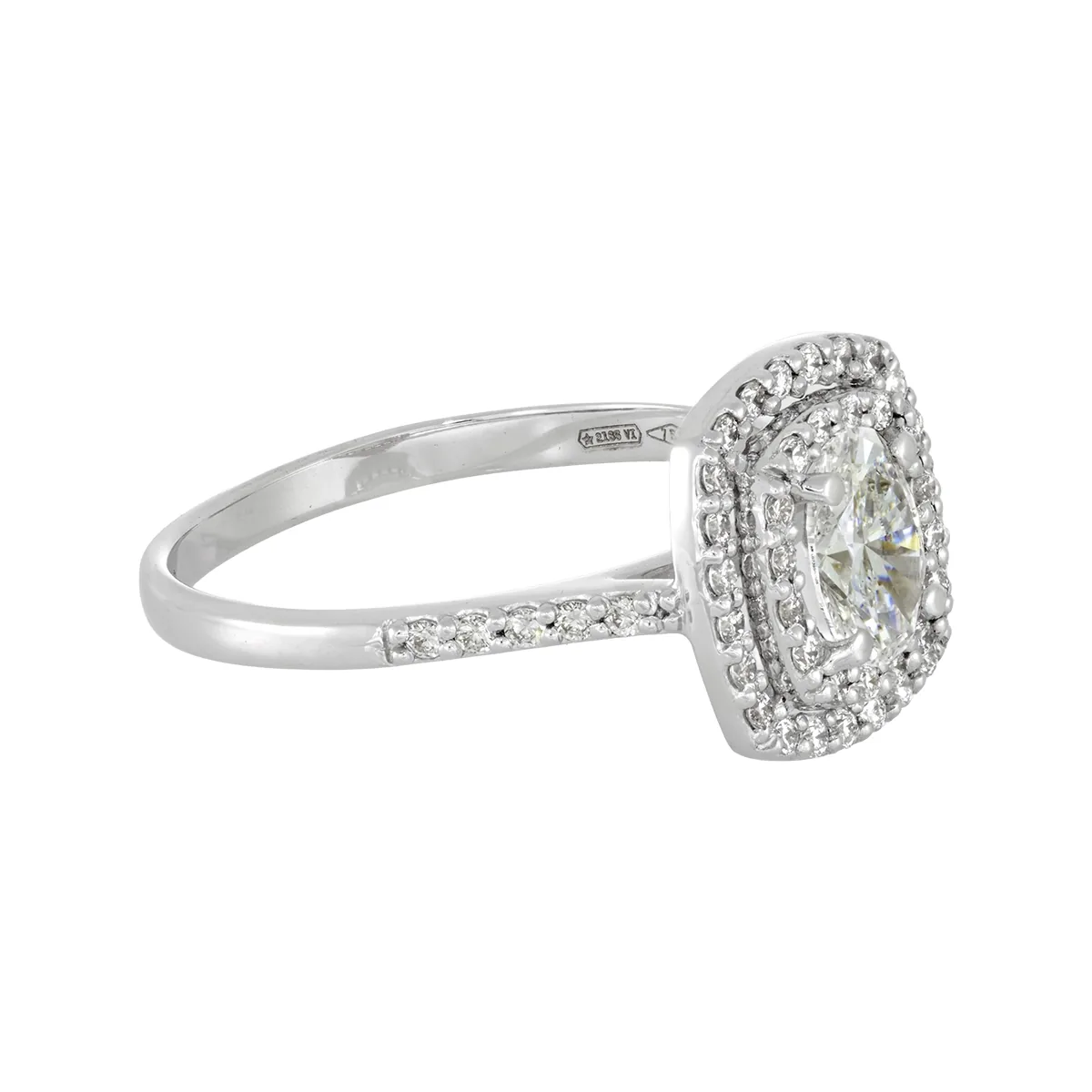 Anillo de compromiso halo doble, con diamante de laboratorio central óvalo de 0.50ct y decoración en diamantes de laboratorio, oro tono blanco 18k, rodinado