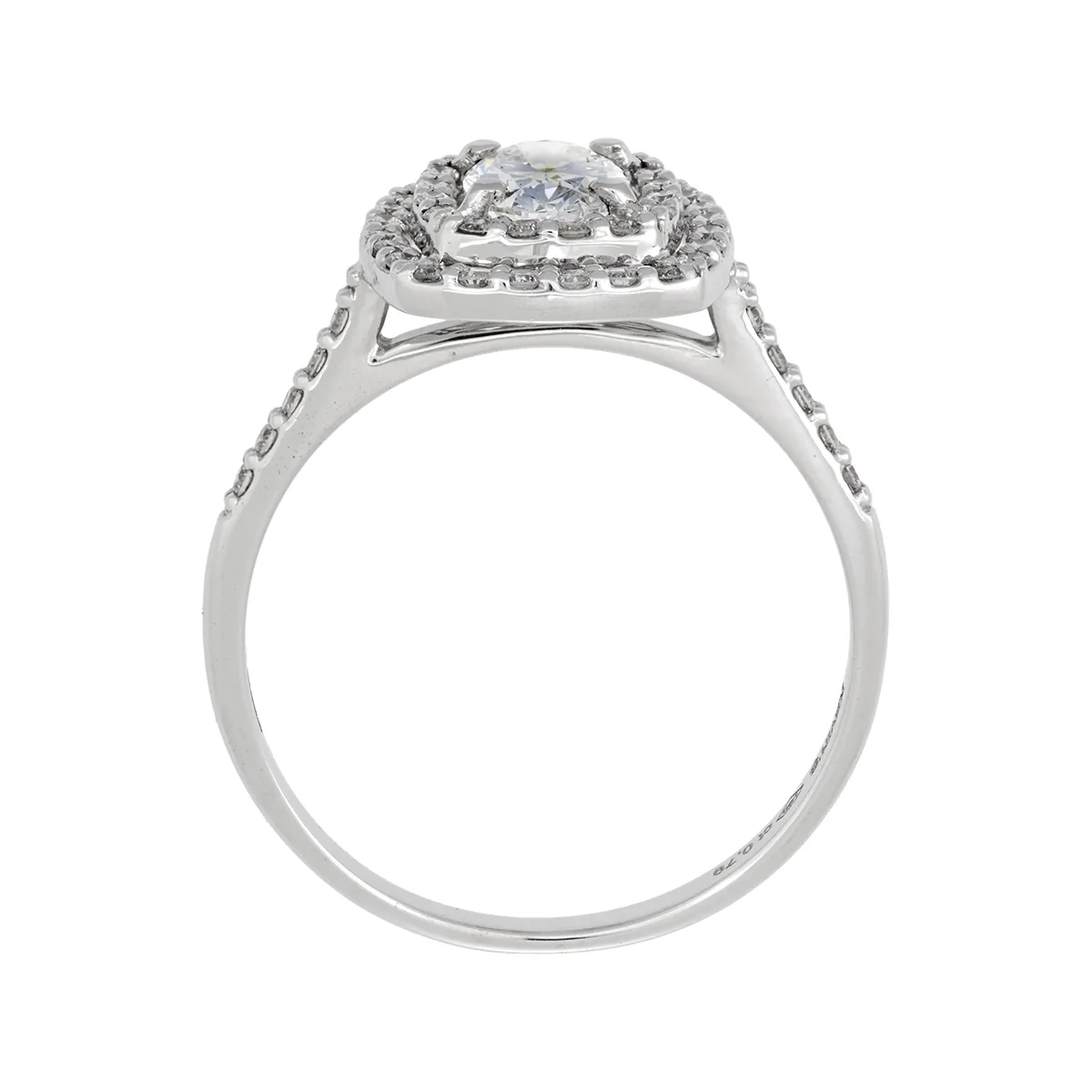Anillo de compromiso halo doble, con diamante de laboratorio central óvalo de 0.50ct y decoración en diamantes de laboratorio, oro tono blanco 18k, rodinado